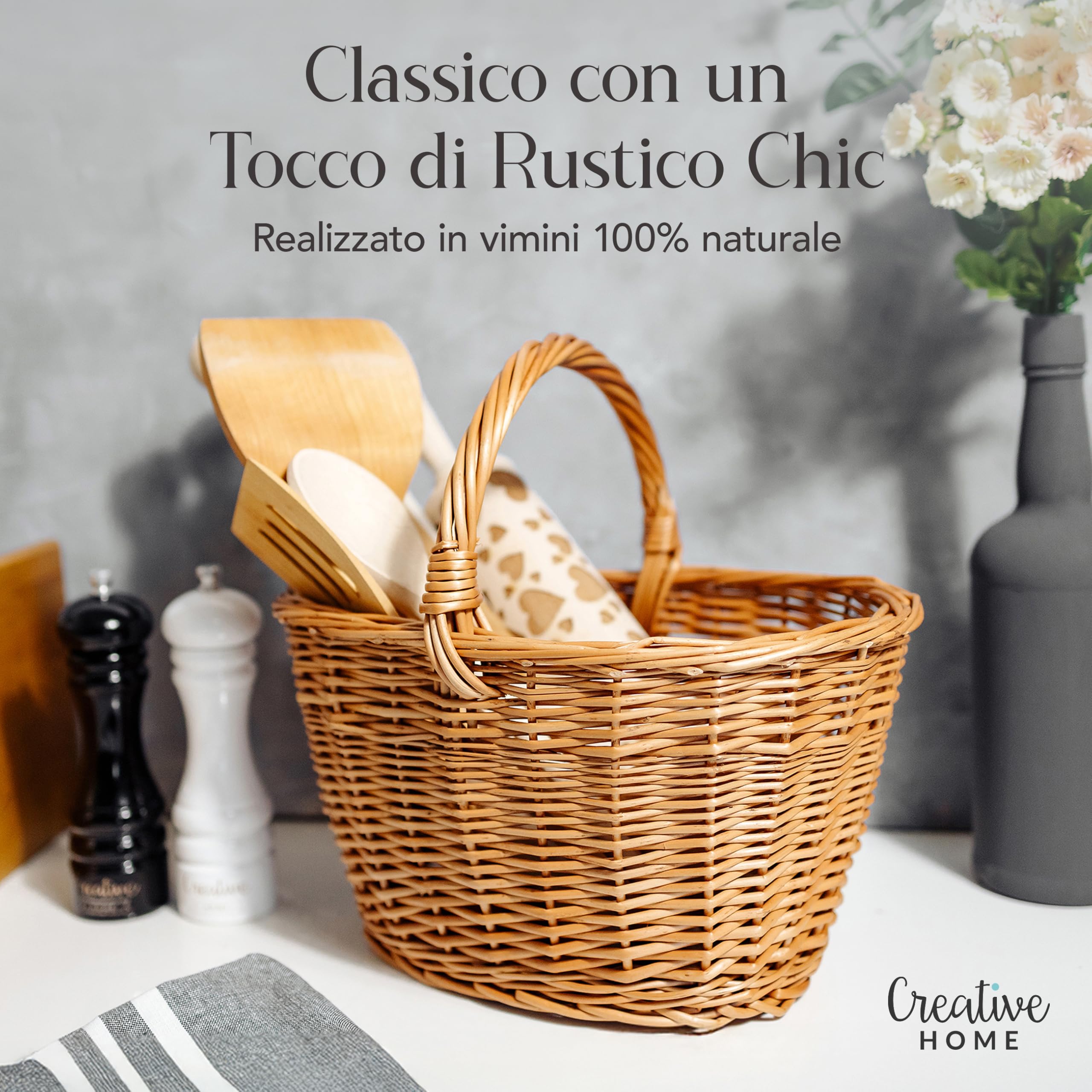 Creative Home Cesto Vimini Chiaro 32x24x29 cm con Manico