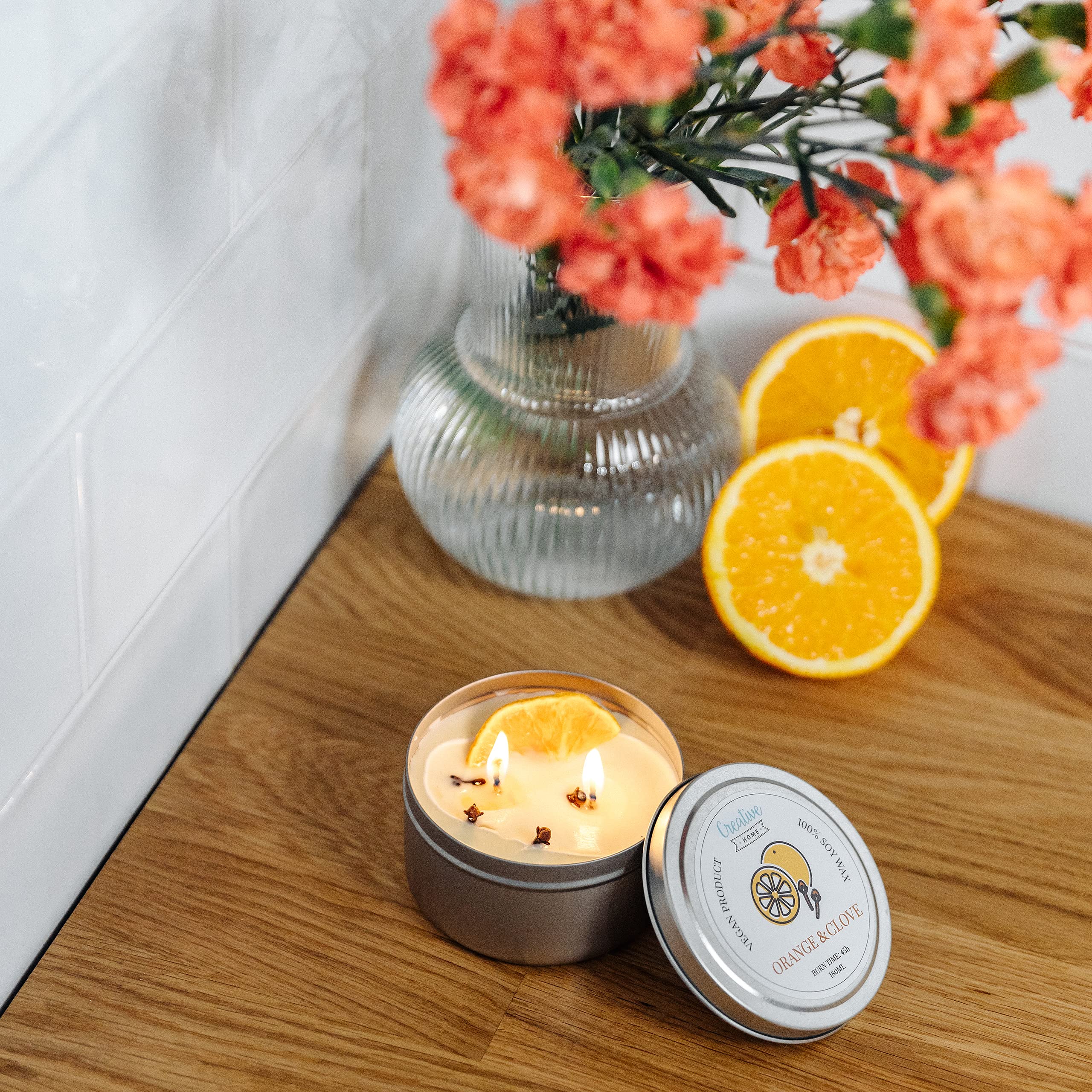 Creative Home Candela Profumata Arancia Garofano 180 ml Soia