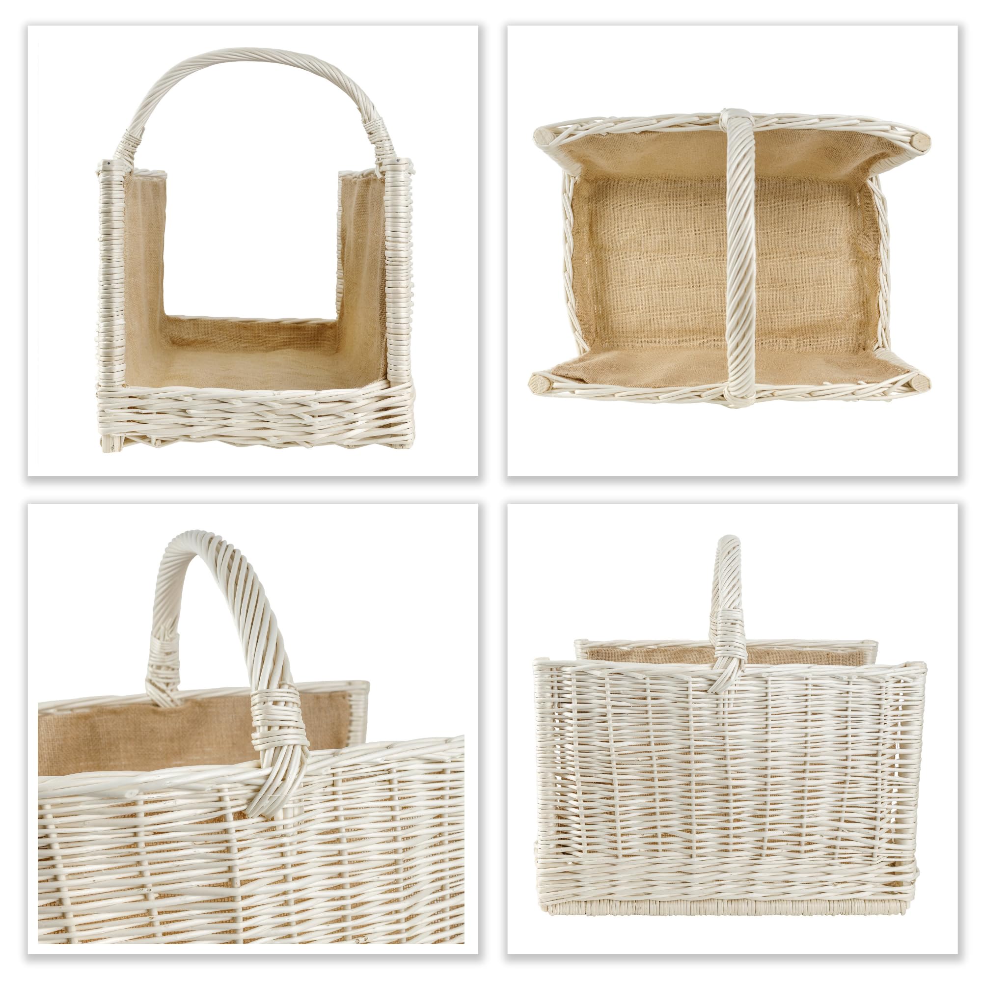 Creative Home Cesto Portalegna Vimini Bianco 50x34x50 cm