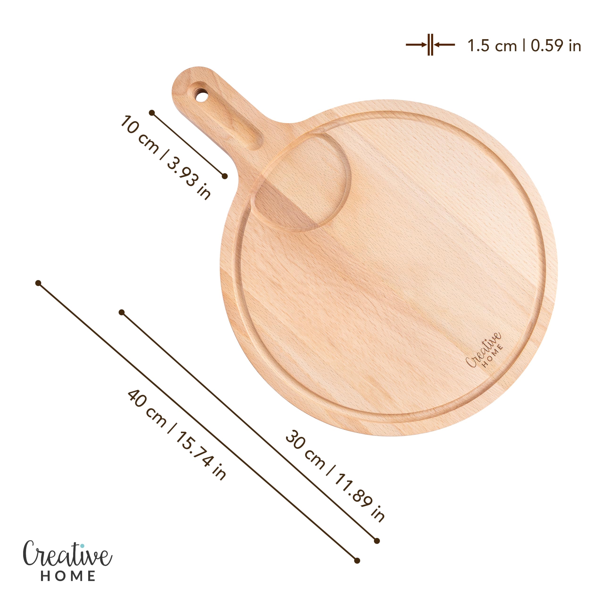 Creative Home Tagliere Rotondo Legno Faggio 40x30 cm con Manico