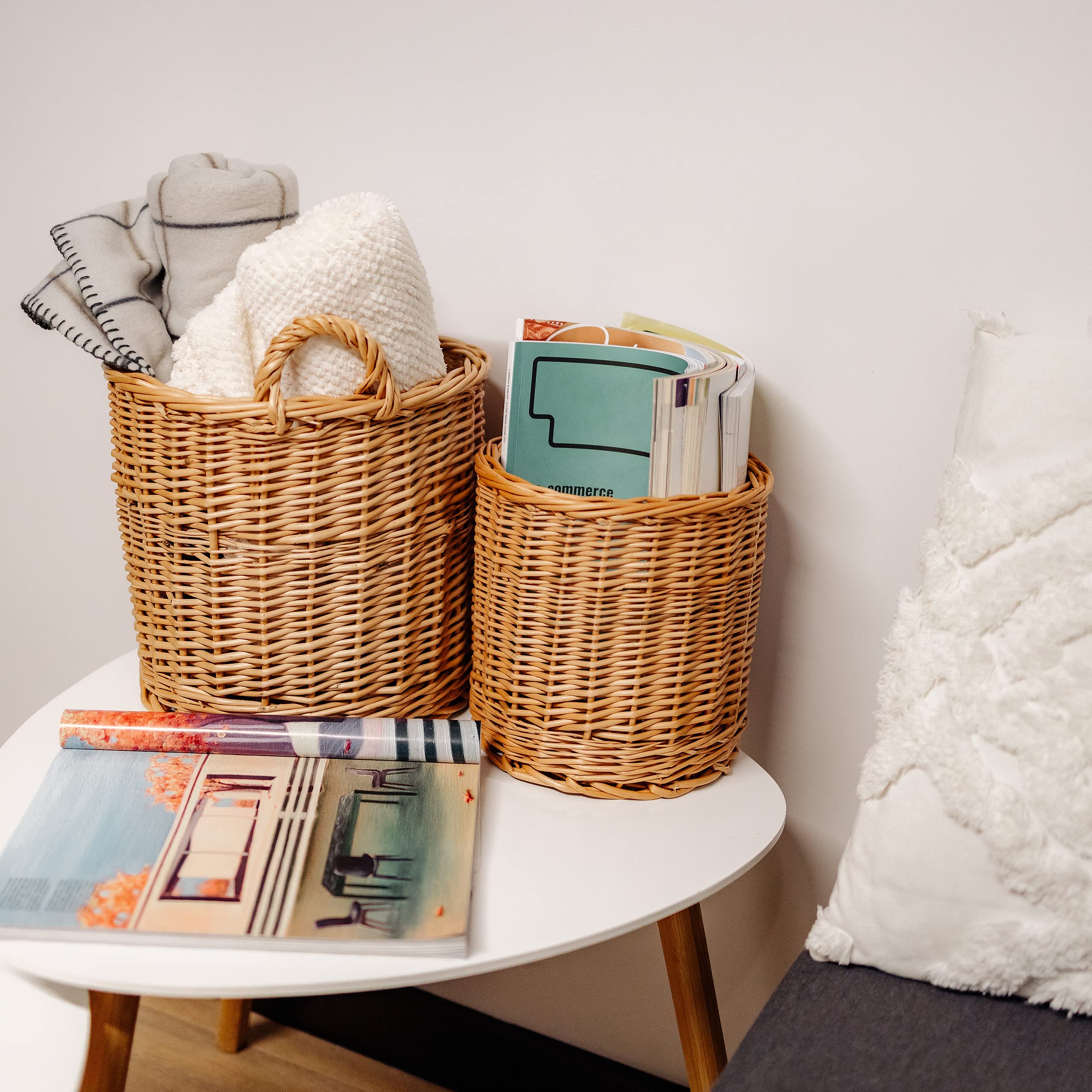 Creative Home Cesto Vimini Chiaro 26x26x30 cm con Manici