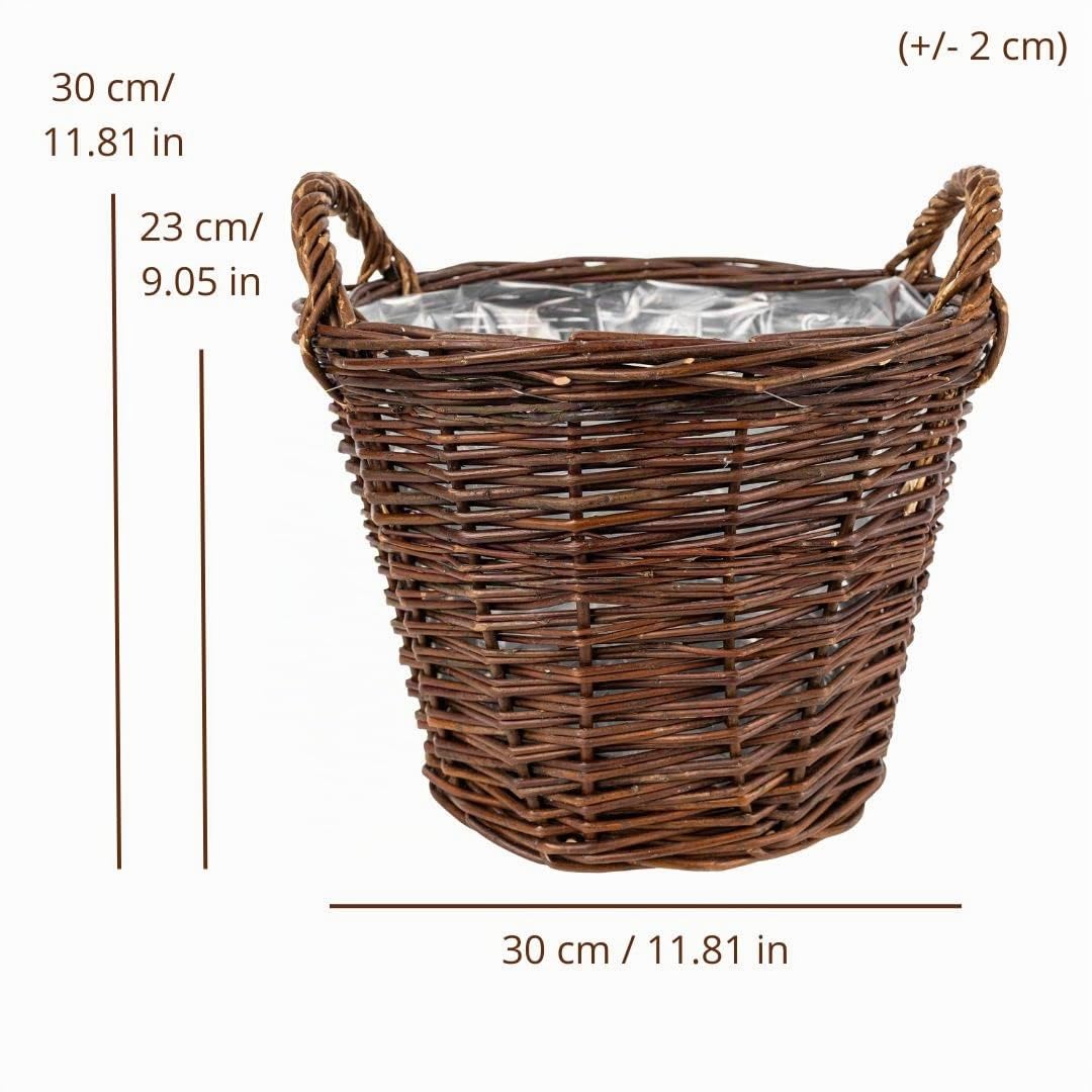 Creative Home Vaso Fiori Vimini Scuro 30x30x30 cm con Foglio