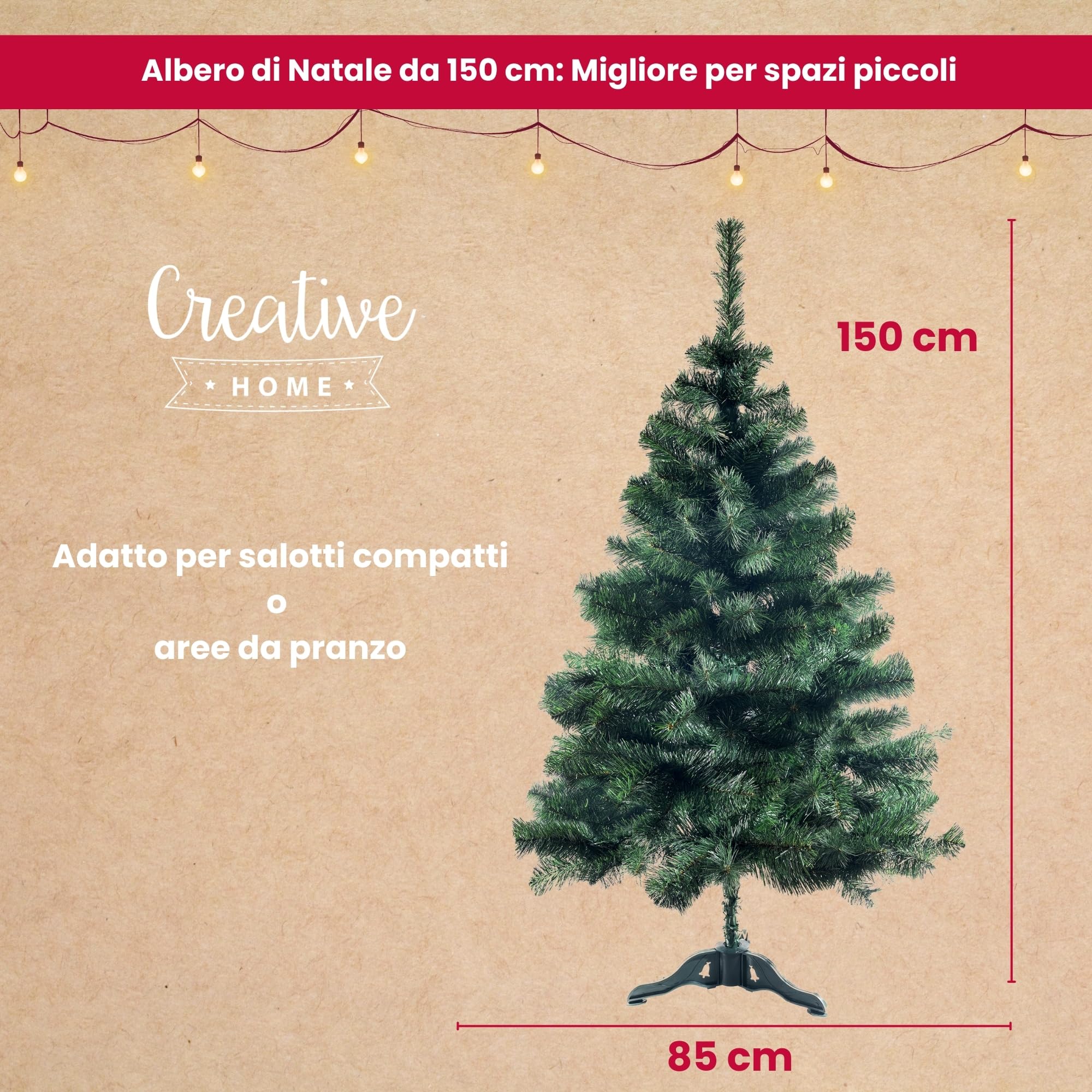 Creative Home Albero di Natale 150cm Verde Folto da Terra