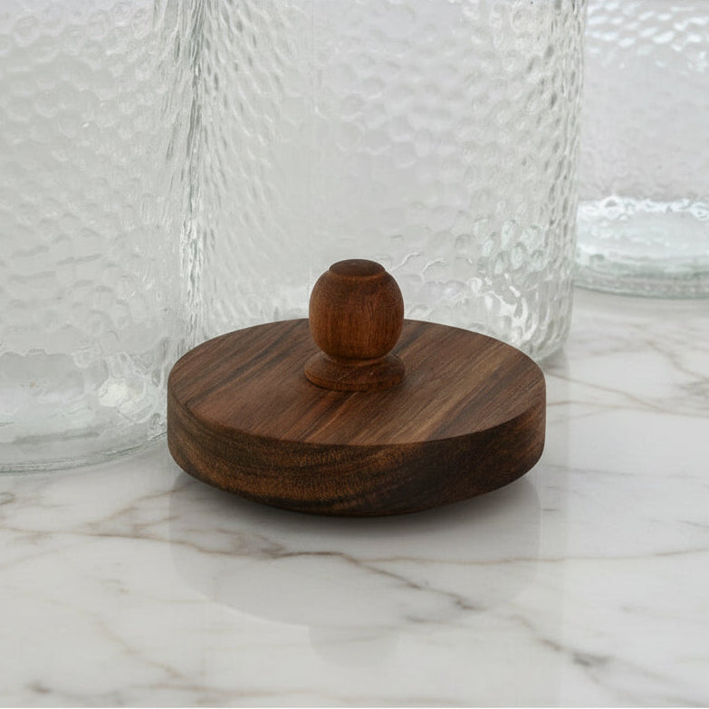 Home ESPRIT set 3 barattoli vetro martellato acacia ermetici 1,2 L