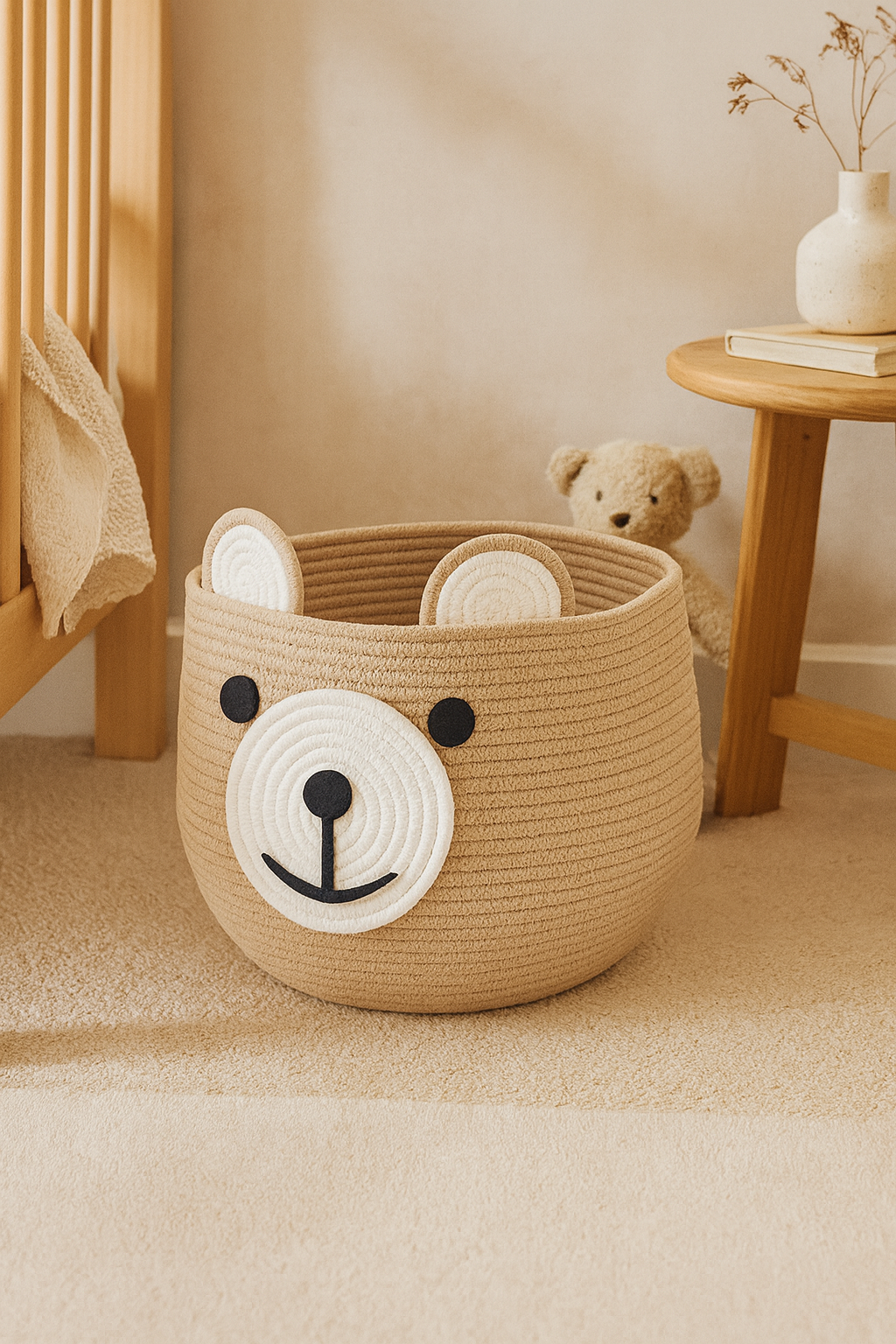 BELMIN Orso cesto portagiochi cotone beige 35x28 cm
