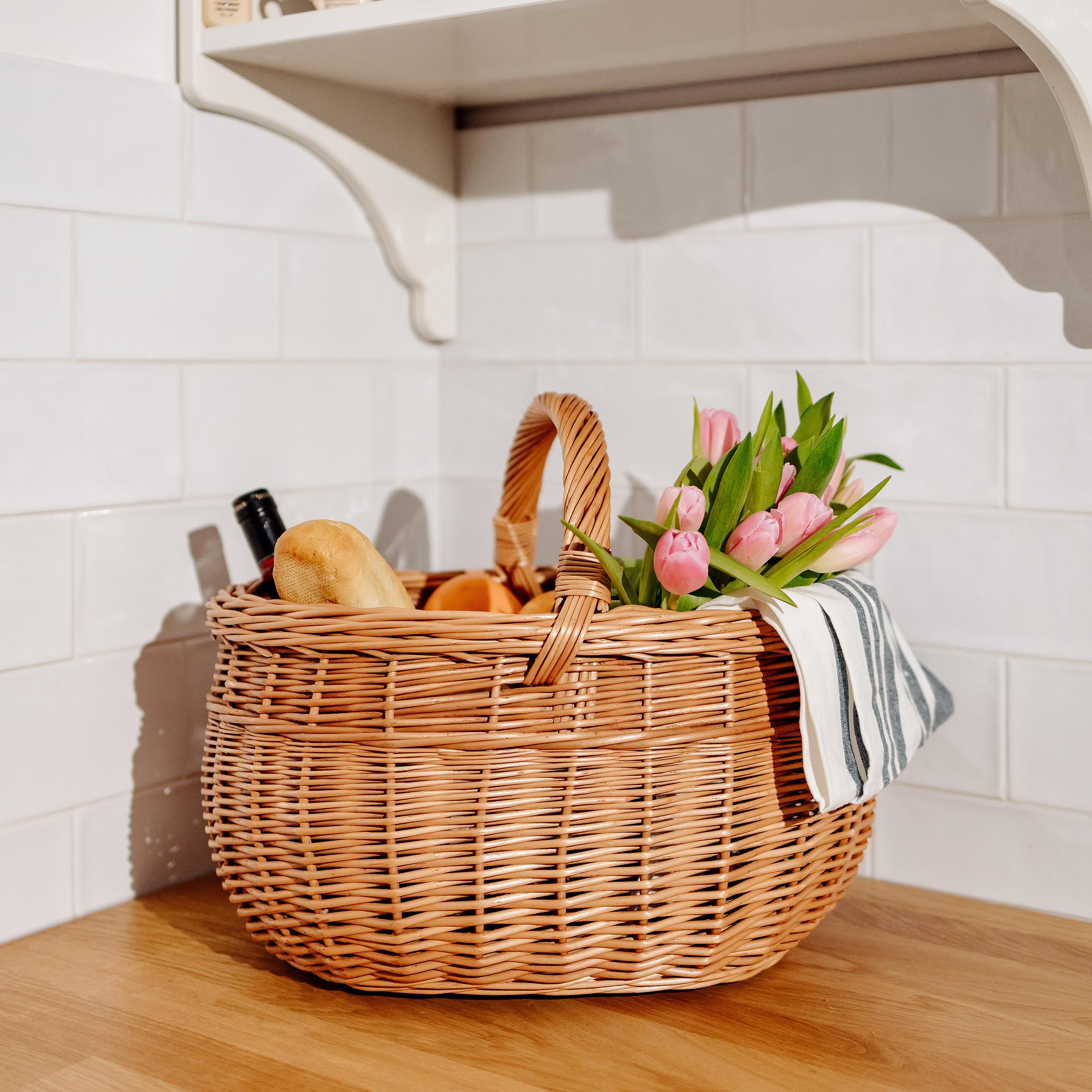 Creative Home Cestino Vimini con Manico 43x30x30 cm Marrone