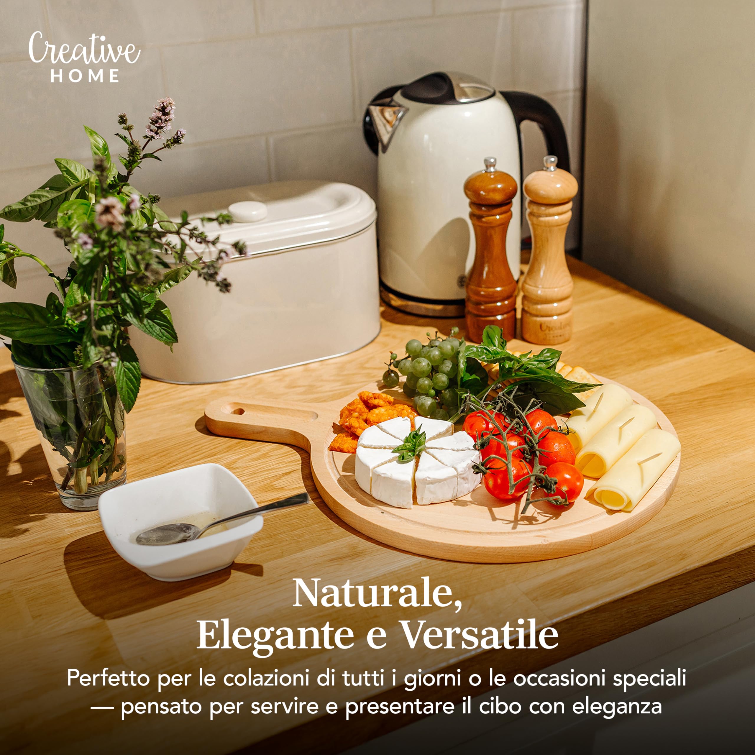 Creative Home Tagliere Rotondo Legno Faggio 40x30 cm con Manico