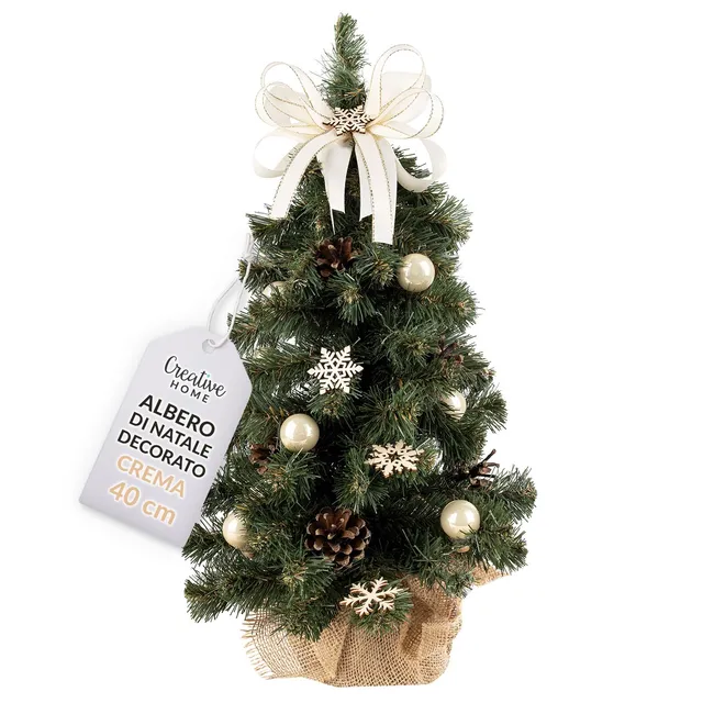 Creative Home Albero di Natale 40cm Crema Già Addobbato