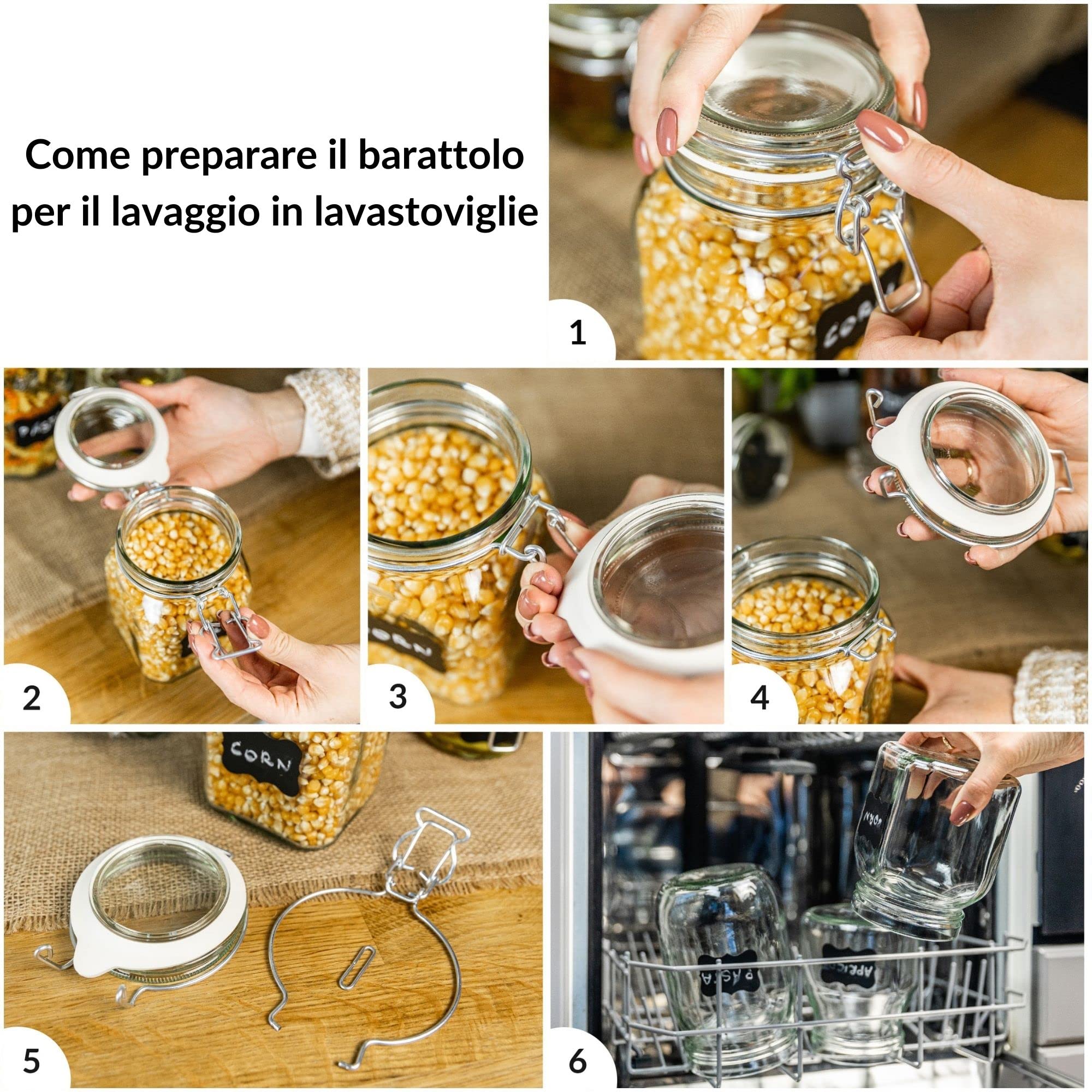 Creative Home Set 14 Barattoli Vetro Chiusura Clip 200 ml