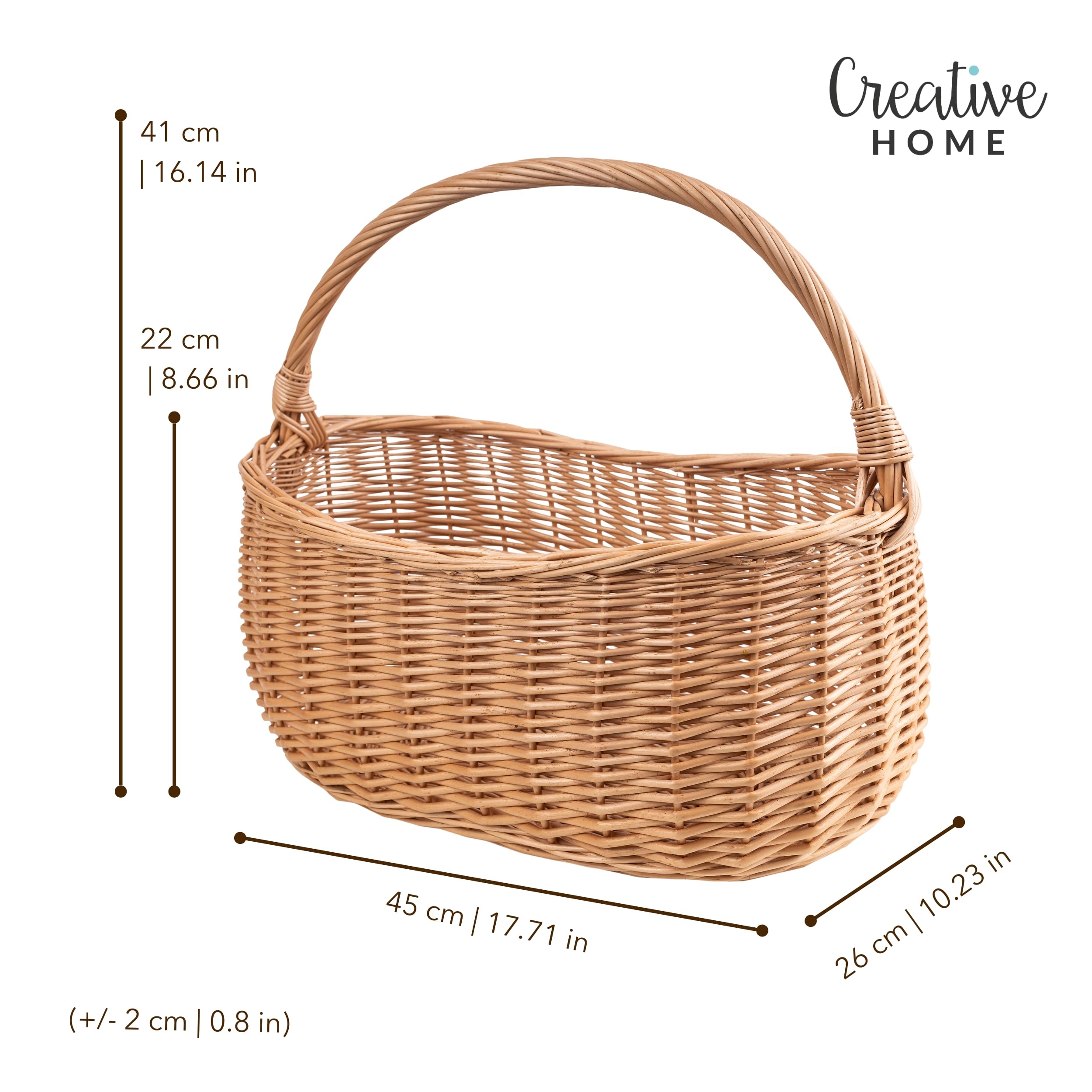 Creative Home Cestino Vimini Marrone con Manico 45x26x41 cm