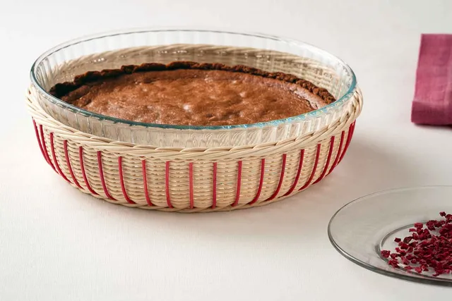 Mila Maurizi Mélodie Cacao b-02 tortiera intrecciata con pyrex rosa