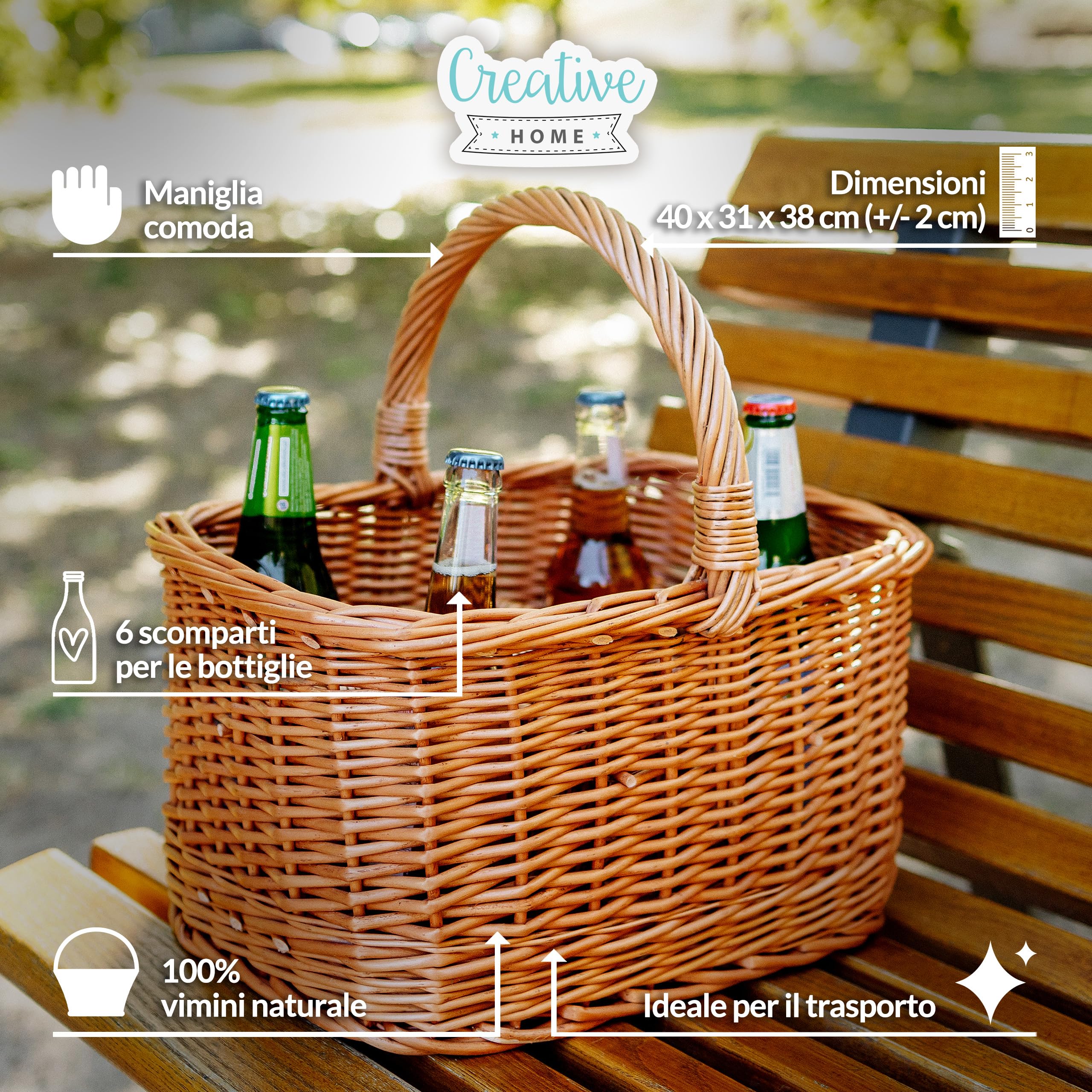 Creative Home Portabottiglie Vimini 40x31x38 cm 6 Bottiglie