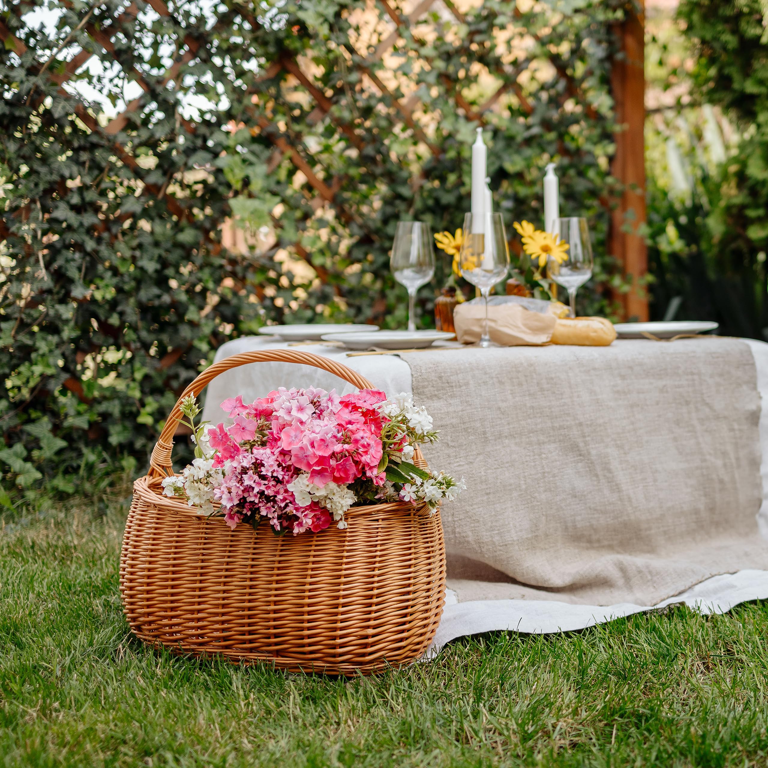Creative Home Cestino Vimini Marrone con Manico 45x26x41 cm