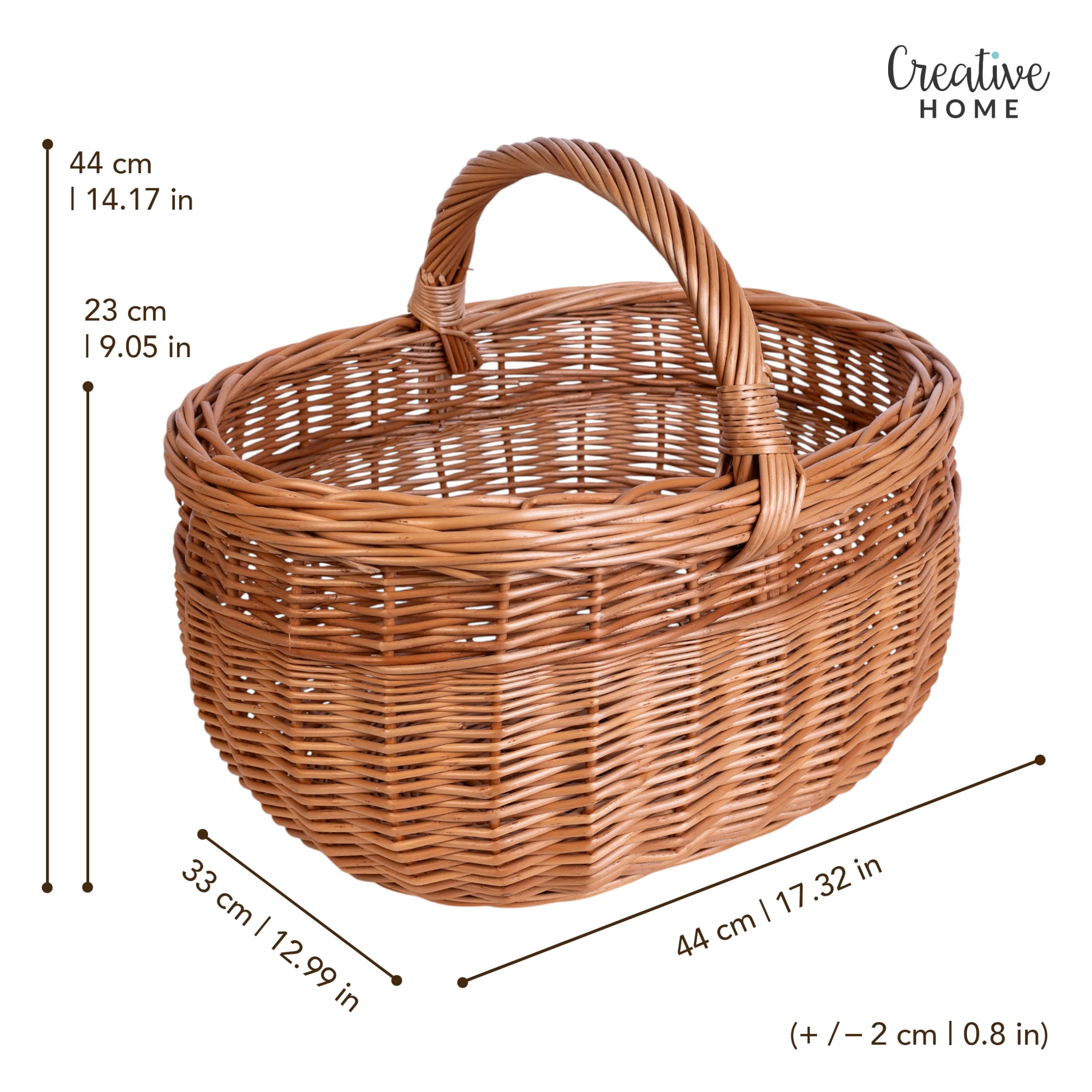 Creative Home Cestino Vimini con Manico 43x30x30 cm Marrone