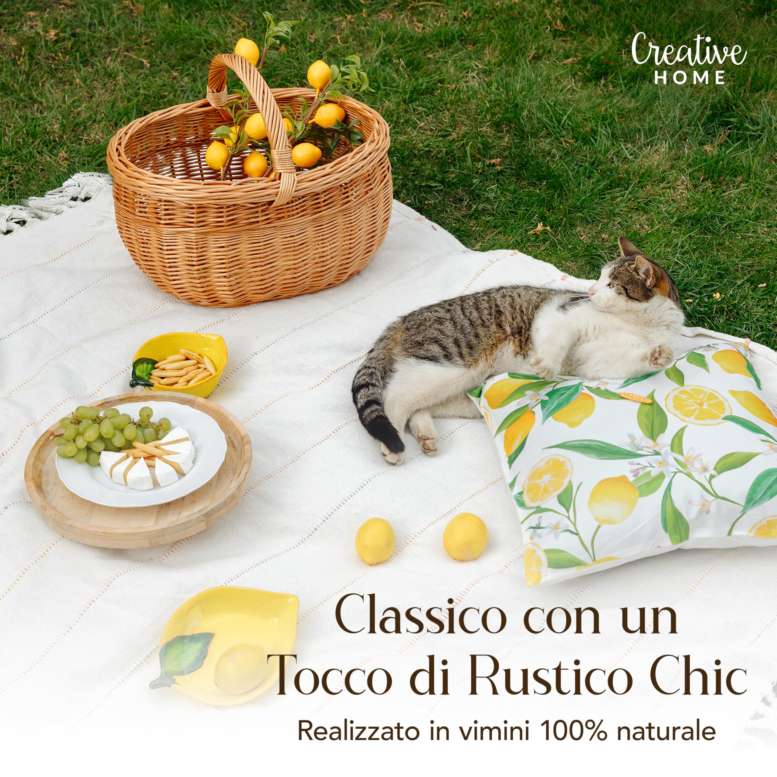 Creative Home Cestino Vimini con Manico 43x30x30 cm Marrone