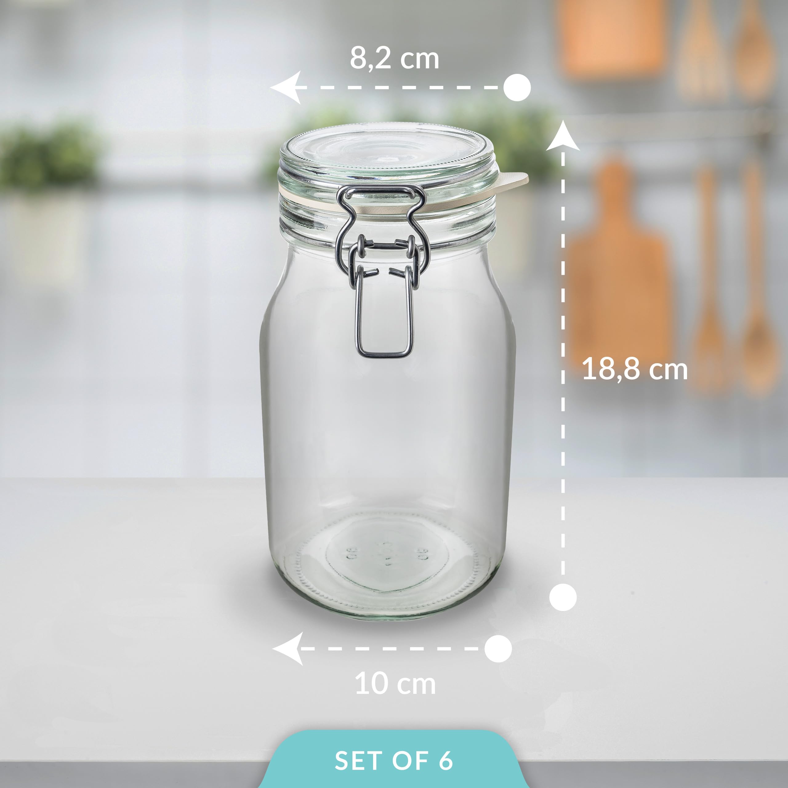 Creative Home Barattoli Vetro Ermetici 6x1L con Chiusura a Clip
