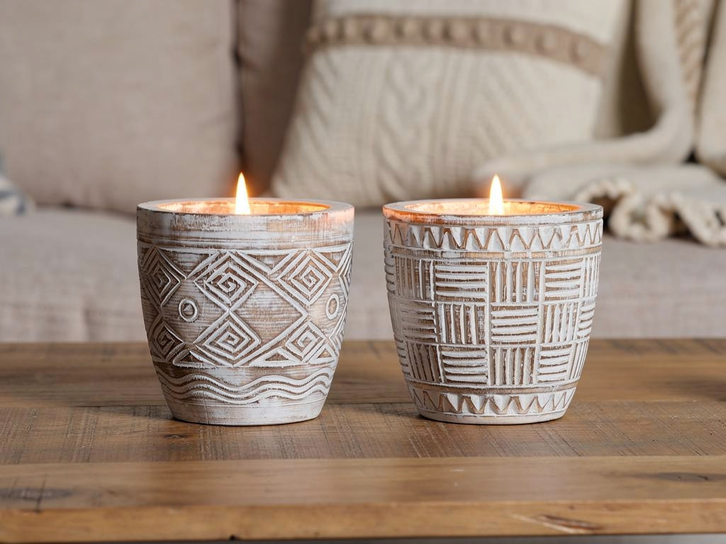 DKD Home Decor Set 2 Candele Vaso Legno 15 cm