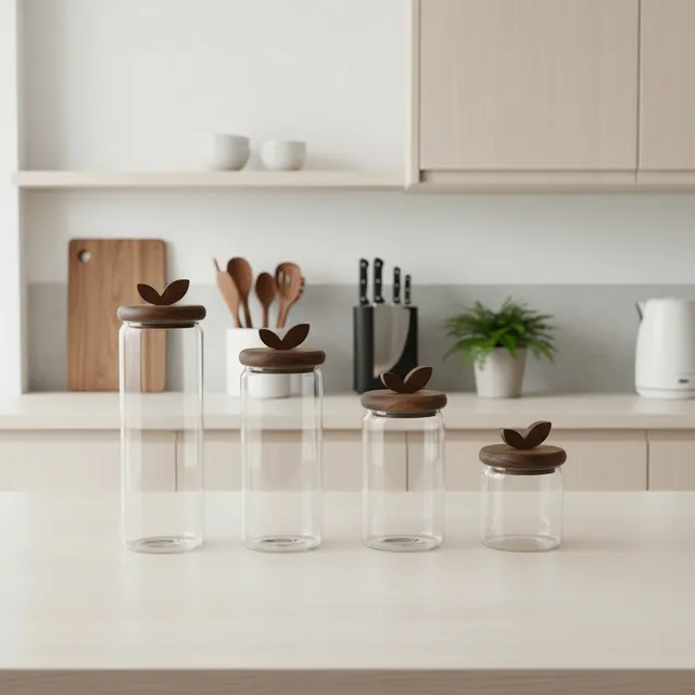 Home ESPRIT set 4 barattoli vetro con coperchio acacia e foglia