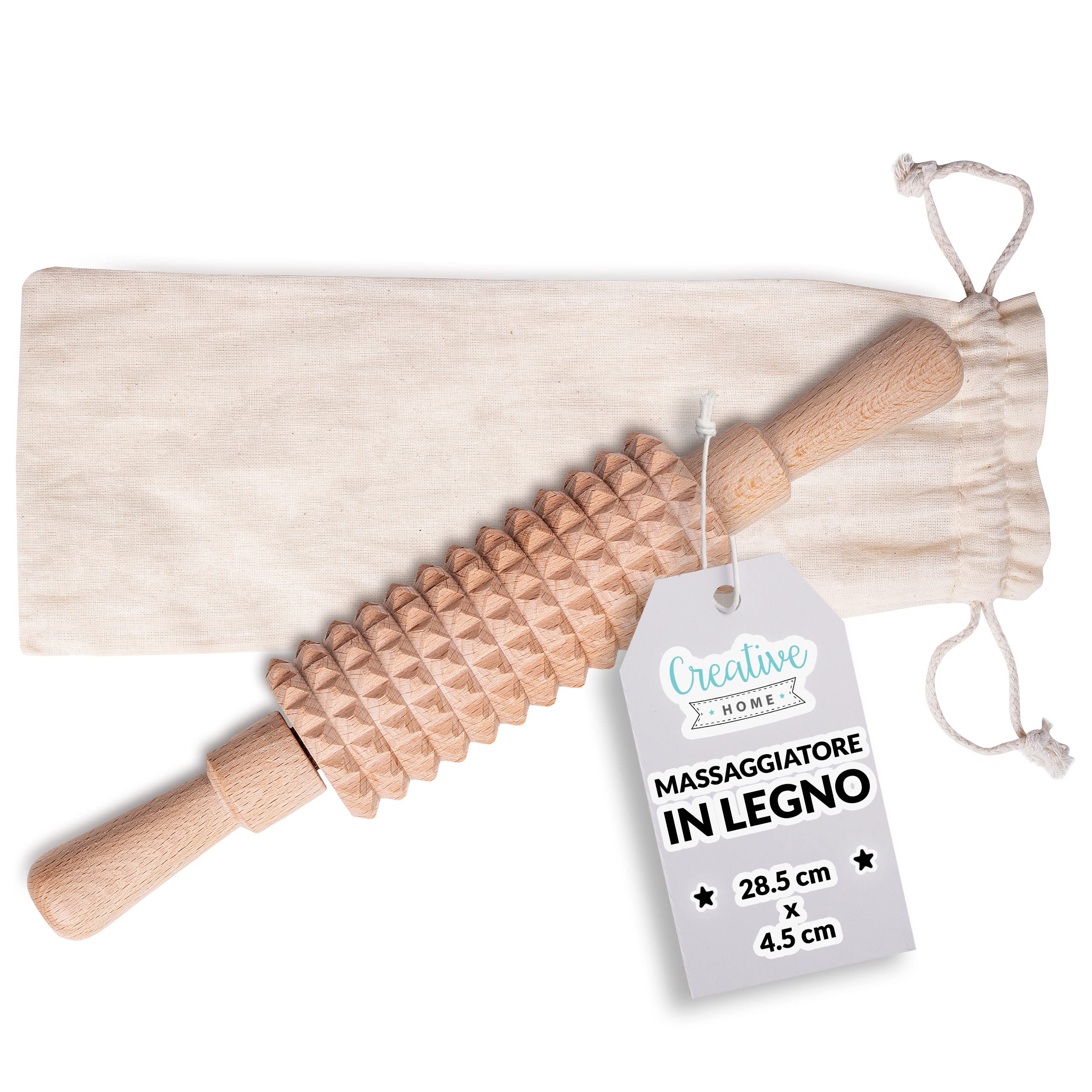 Creative Home Rullo Massaggio Legno Faggio con Manici Corpo