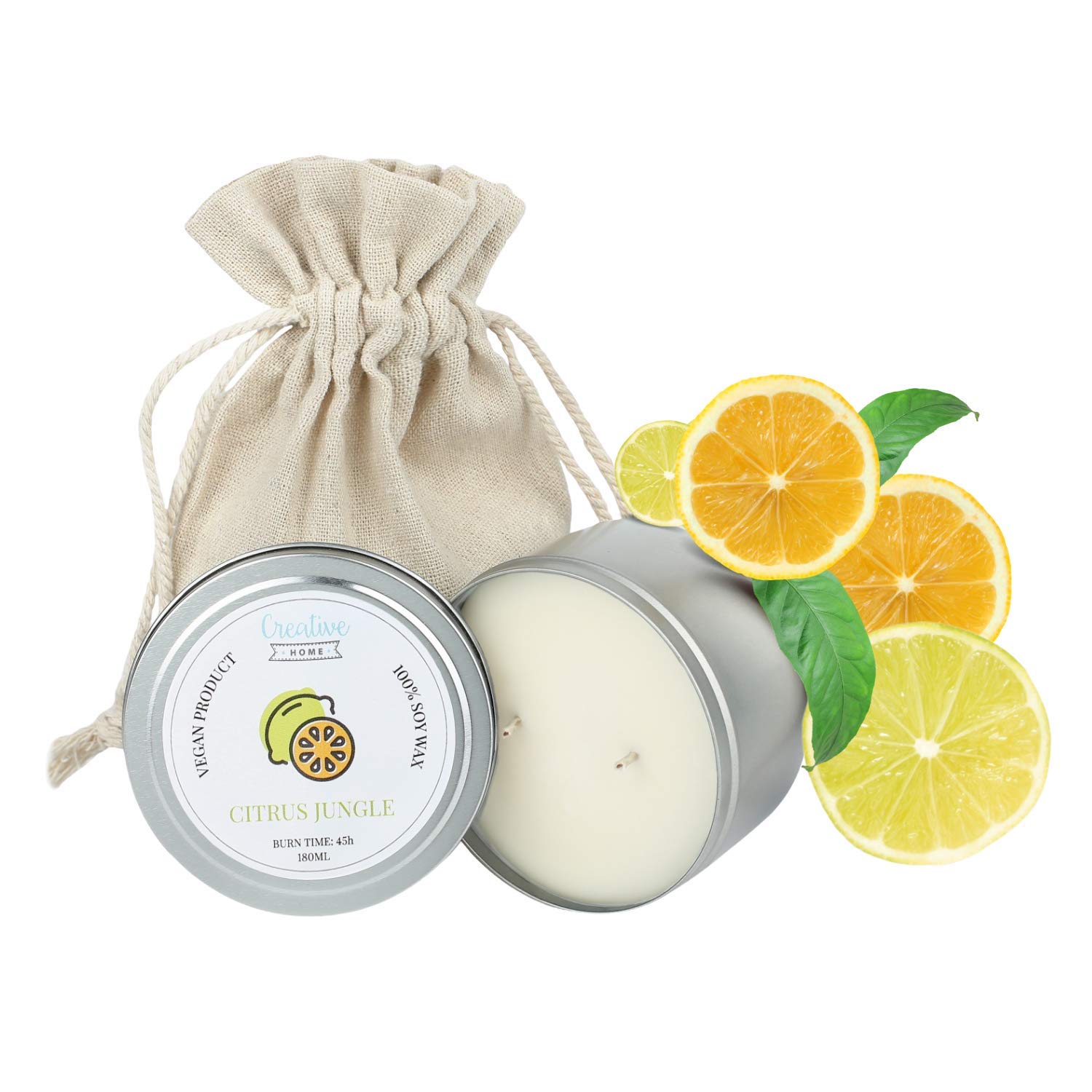 Creative Home Candela Profumata Agrumi Cera di Soia 180 ml