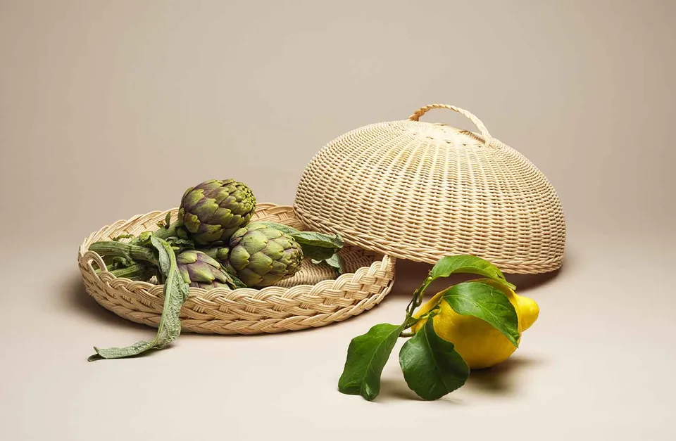 Mila Maurizi Mise en Place Viola vassoio frutta con cupola intrecciato