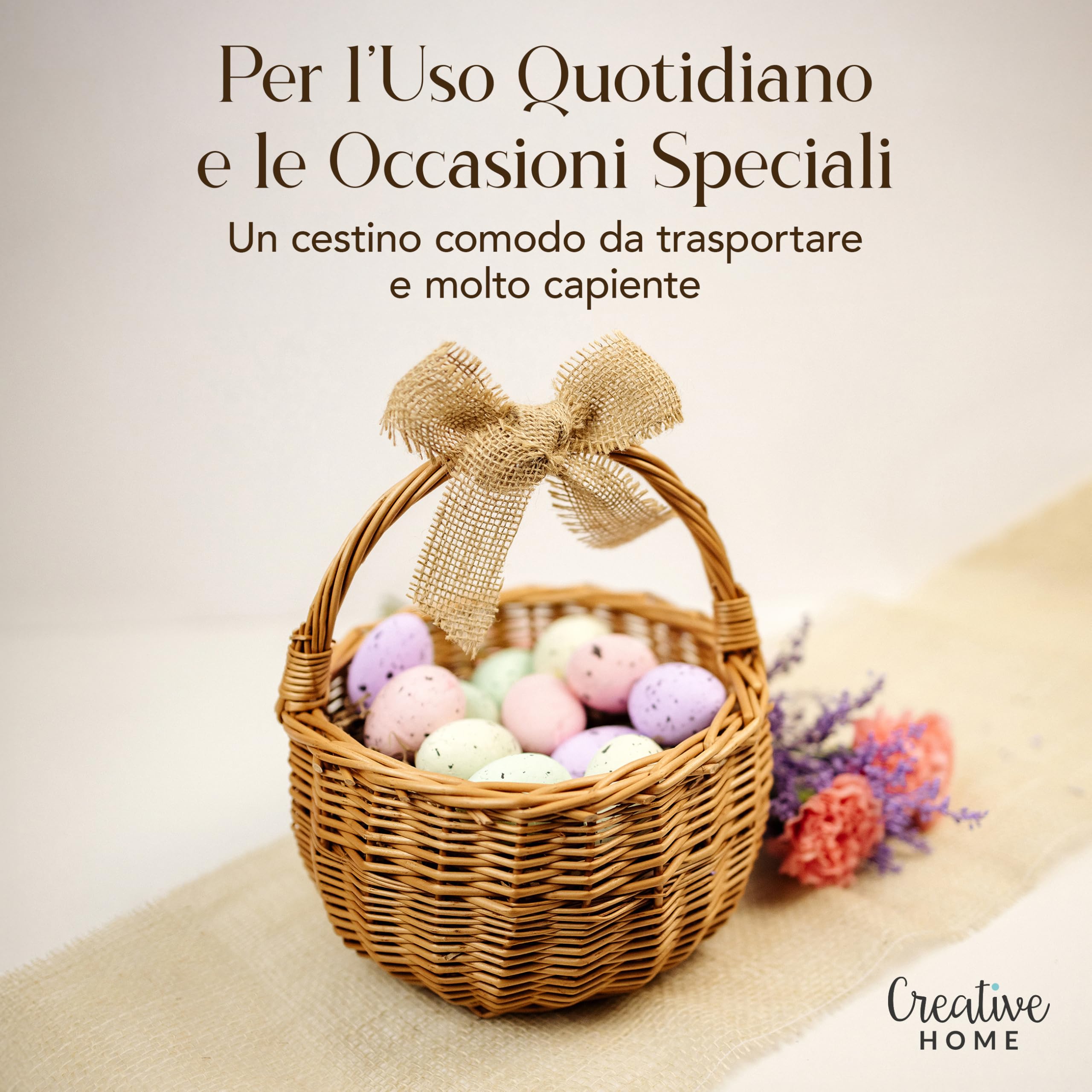Creative Home Cestino Vimini Marrone 22x22x26 cm con Manico