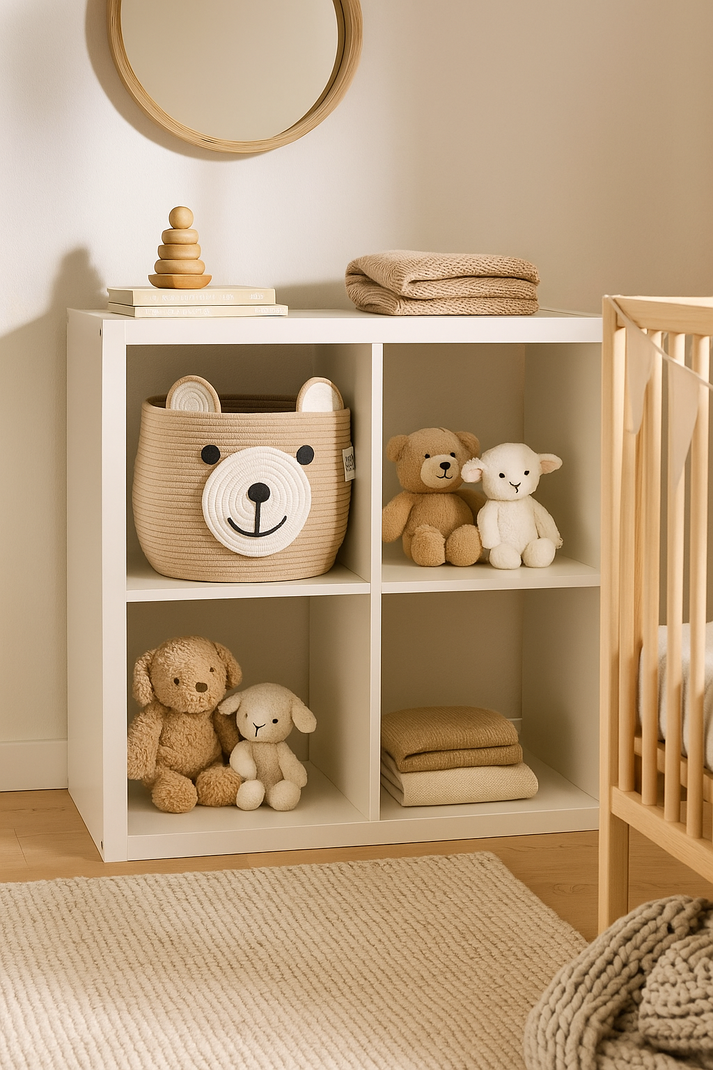 BELMIN Orso cesto portagiochi cotone beige 35x28 cm
