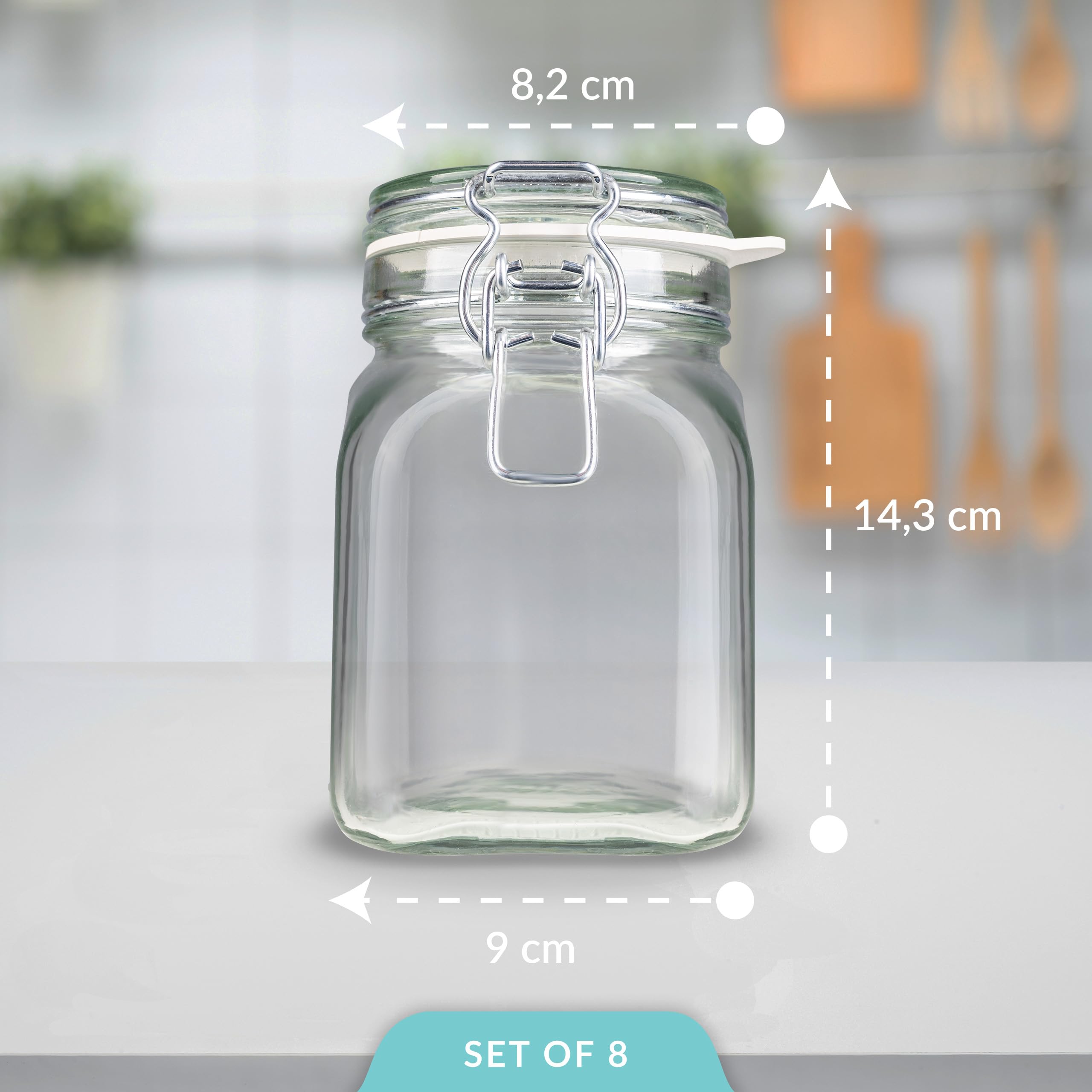 Creative Home Set 8 Barattoli Vetro Ermetici 750 ml con Clip