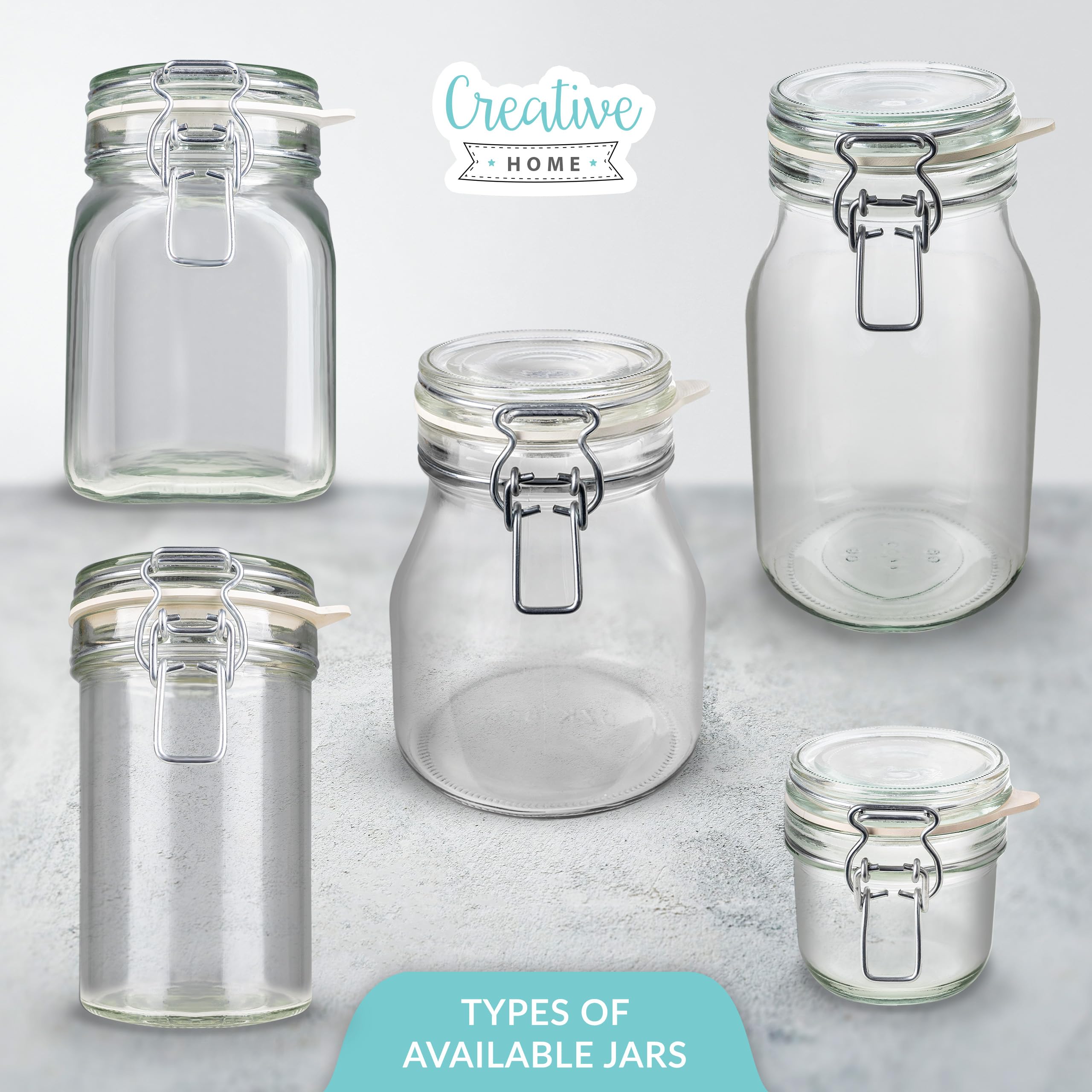 Creative Home Set 8 Barattoli Vetro Ermetici 750 ml con Clip