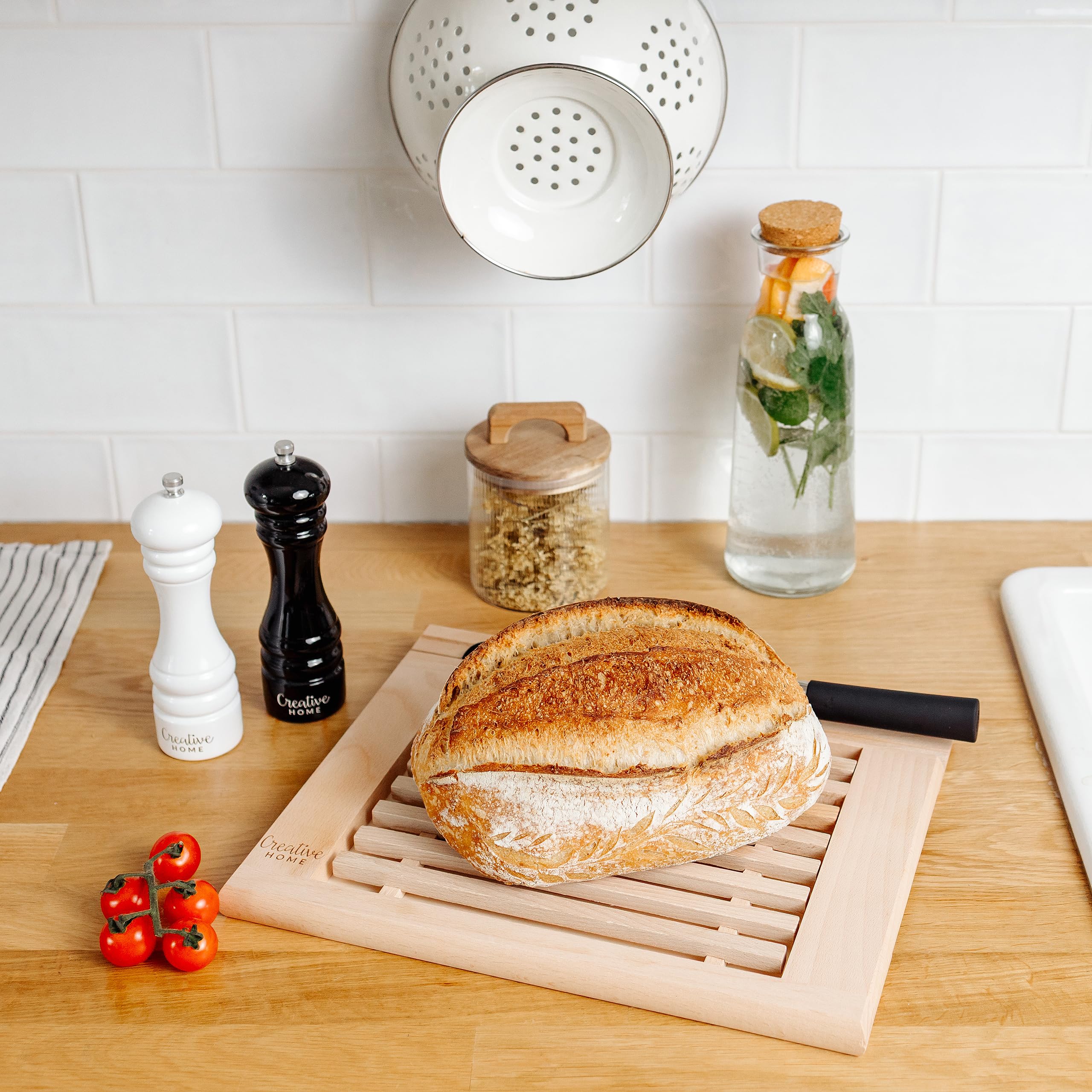 Creative Home tagliere pane faggio 35,5 cm con griglia