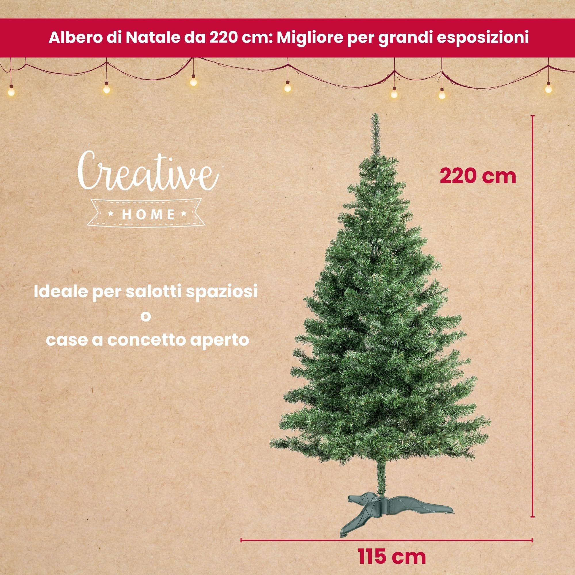 Creative Home albero di Natale artificiale 220 cm verde folto pieghevole