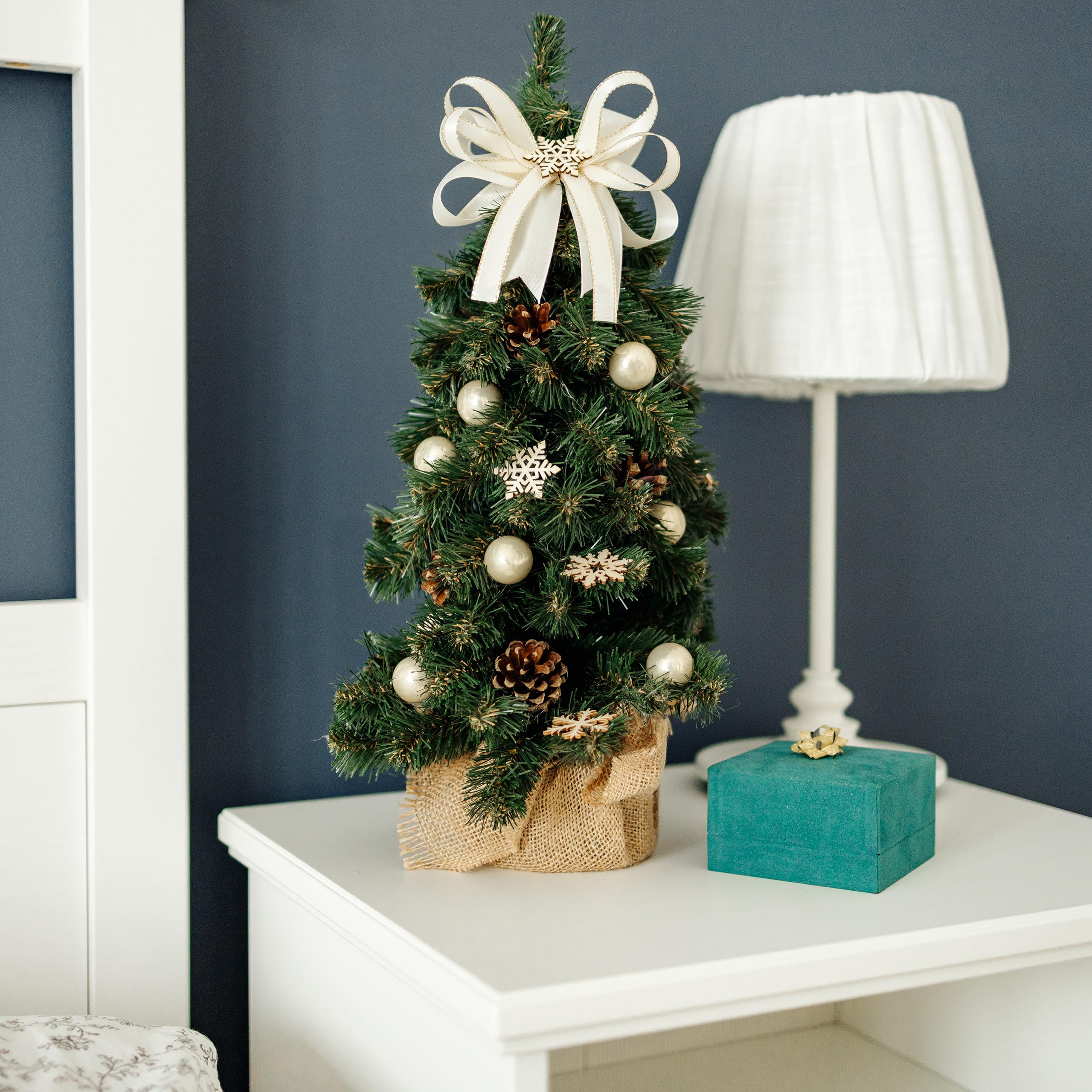 Creative Home Albero di Natale 40cm Crema Già Addobbato