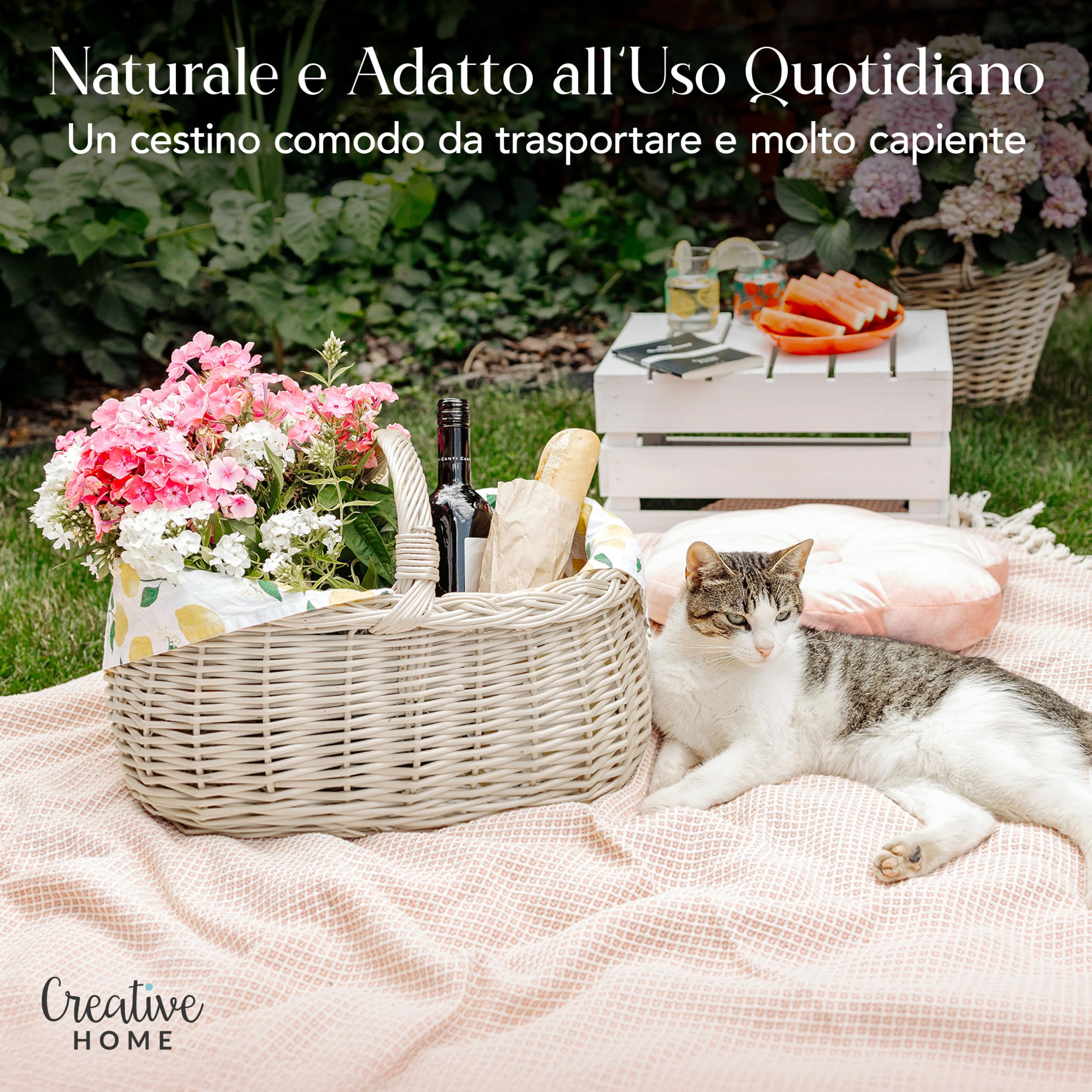 Creative Home Cestino in Vimini 45x32x34 cm Marrone per Spesa