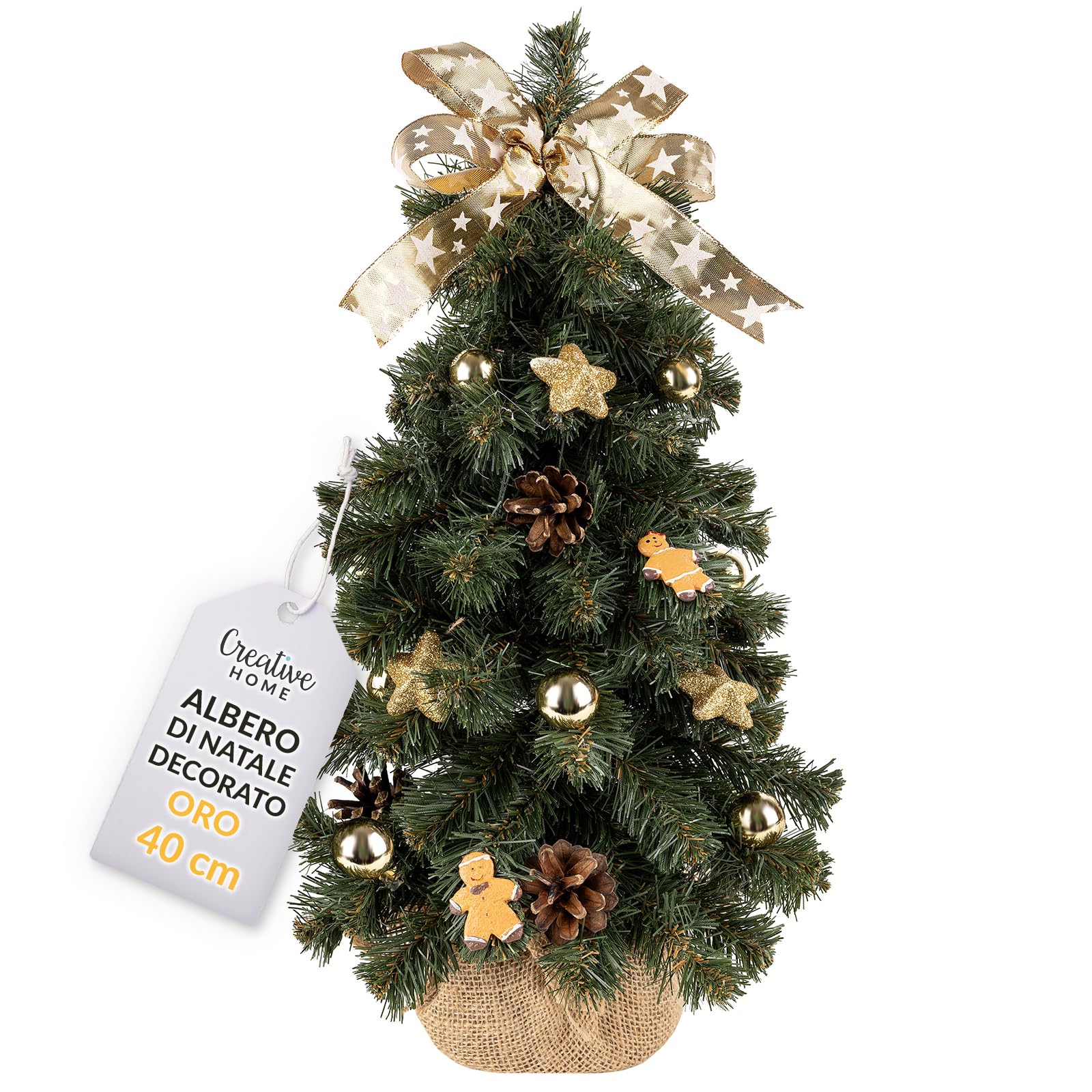 Creative Home Albero di Natale Oro 40 cm Addobbato da Tavolo
