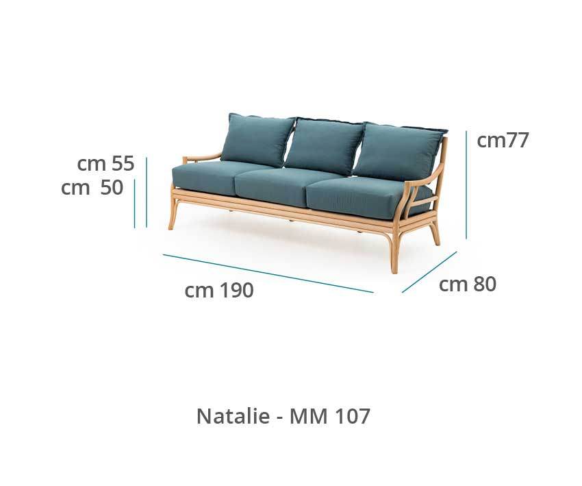 Mila Maurizi Natalie divano 3 posti rattan cotone