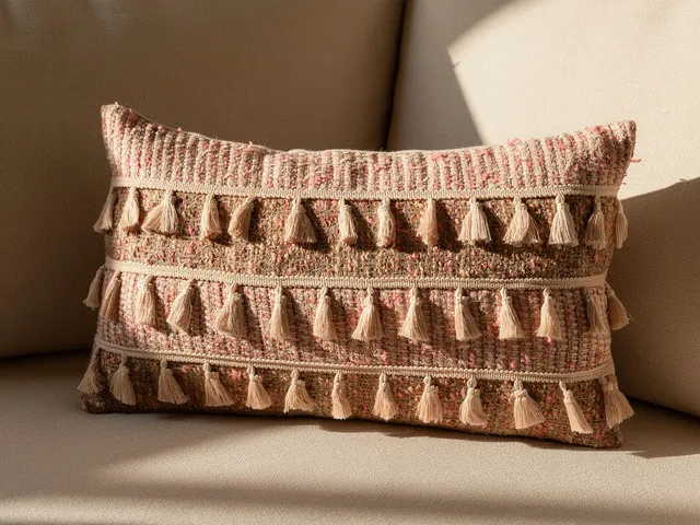 Home ESPRIT Boho cuscino rettangolare 50x30 cm con nappe terracotta