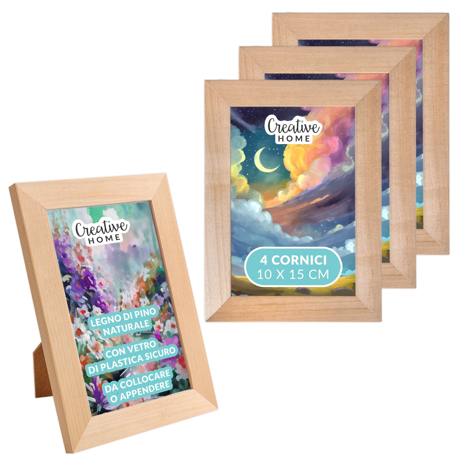 Creative Home Cornici Legno Naturale 10x15 cm Set 2 Pezzi