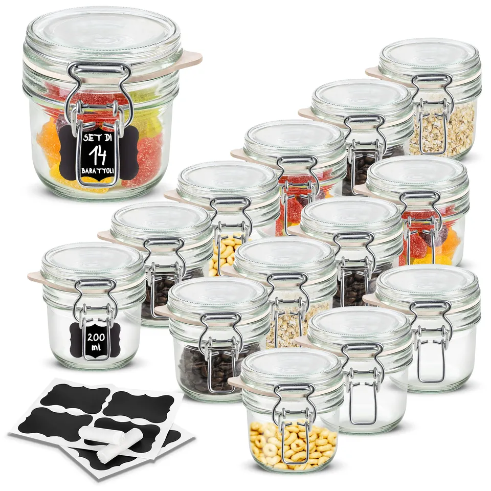 Creative Home Set 14 Barattoli Vetro Chiusura Clip 200 ml