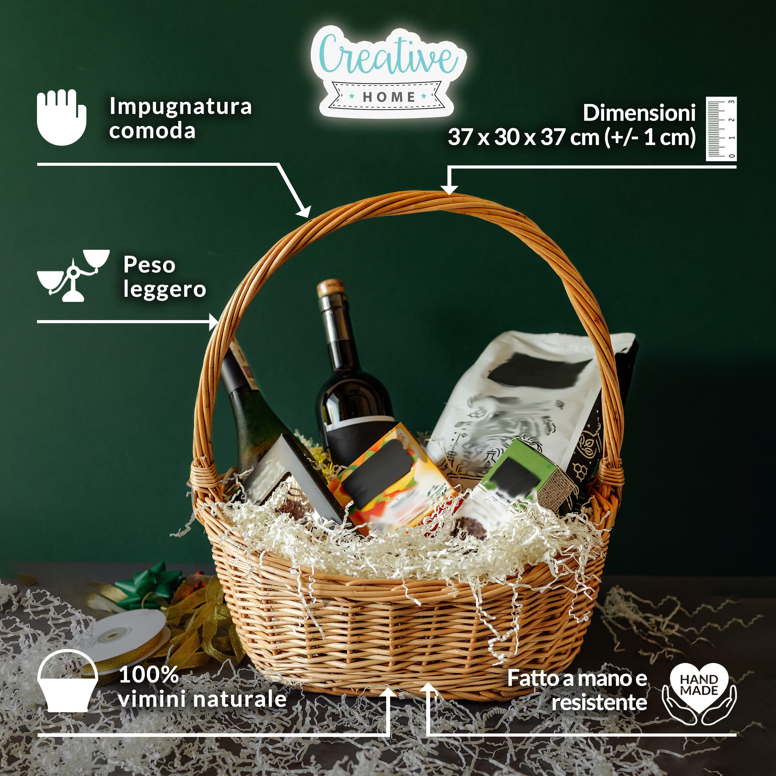 Creative Home Cesto Regalo Vimini Ovale 37x30x37 cm Marrone