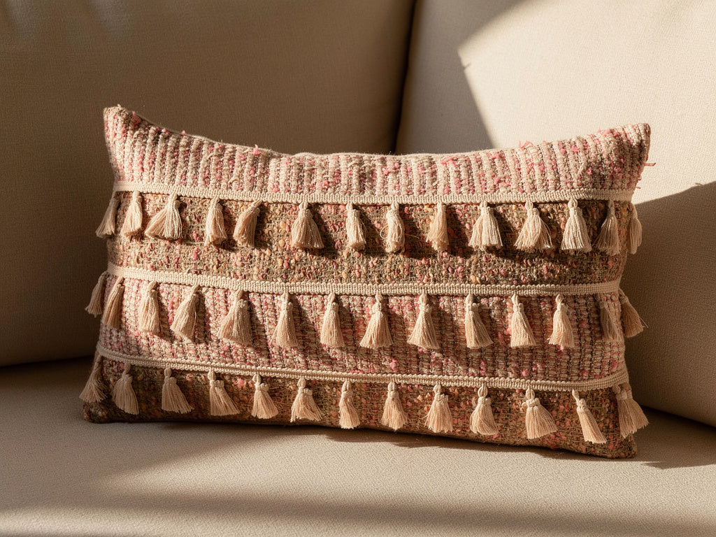 Home ESPRIT Boho cuscino rettangolare 50x30 cm con nappe terracotta