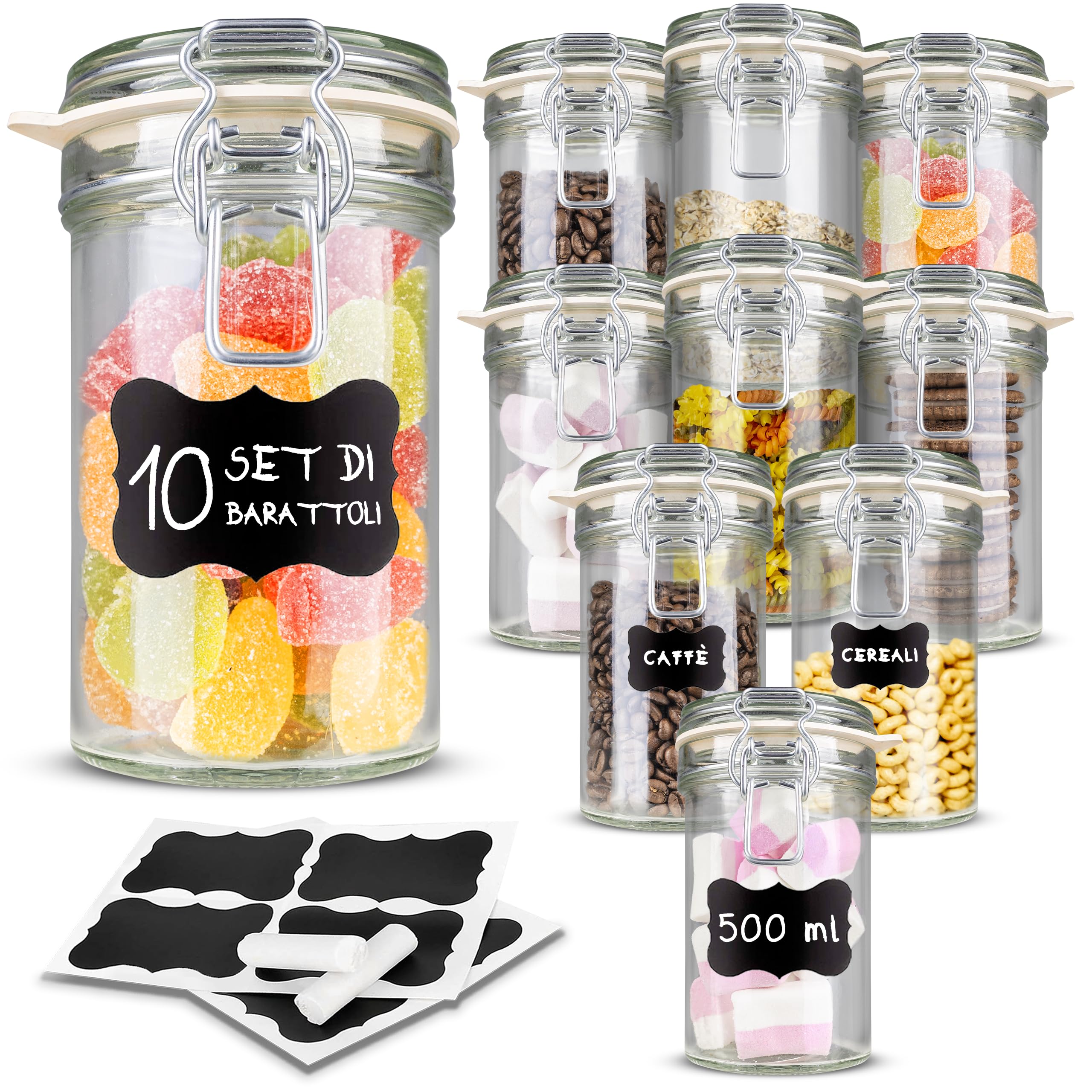 Creative Home set 10 barattoli vetro 500 ml ermetici