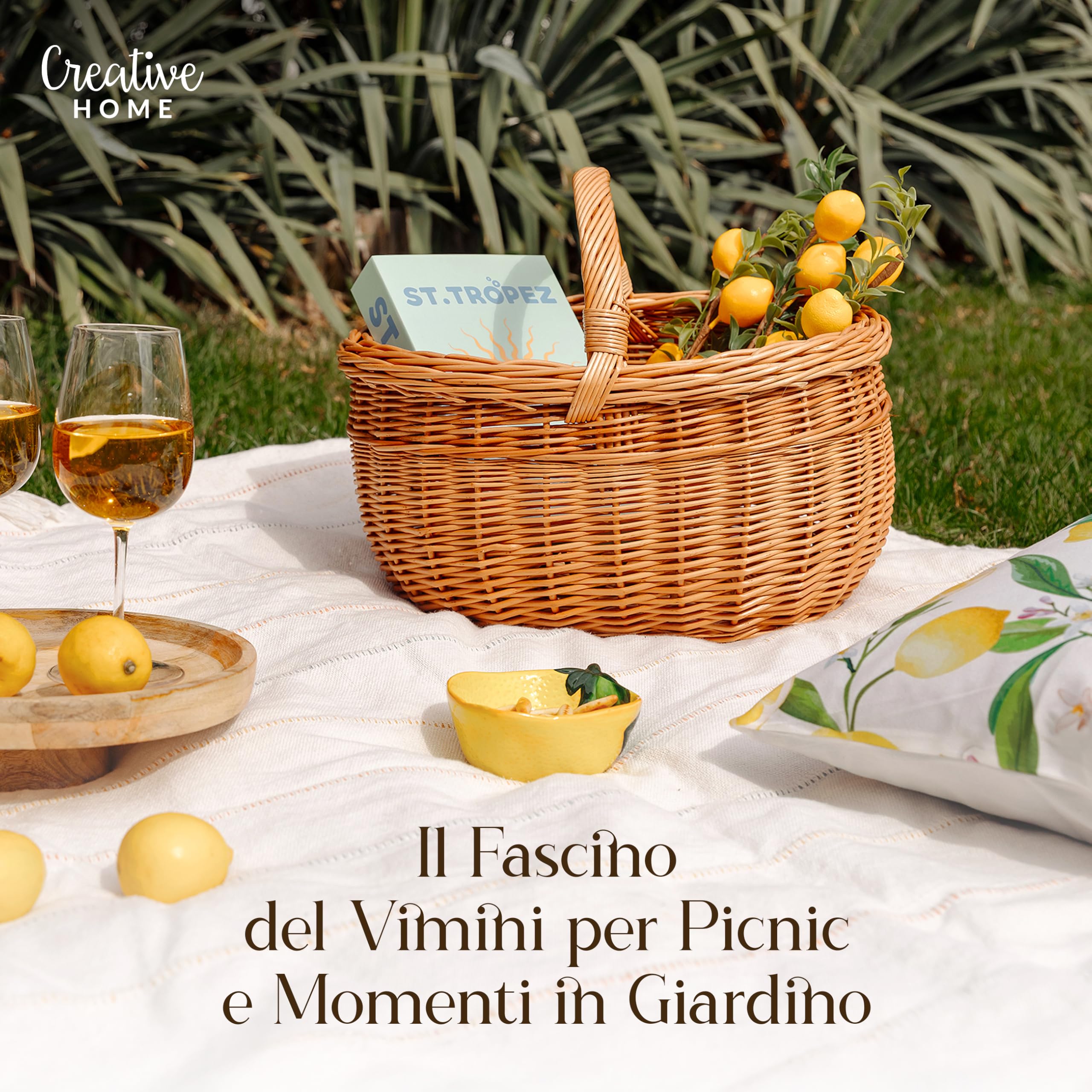 Creative Home Cestino Vimini con Manico 43x30x30 cm Marrone