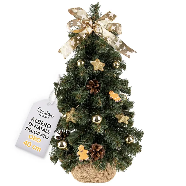 Creative Home Albero di Natale Oro 40 cm Addobbato da Tavolo