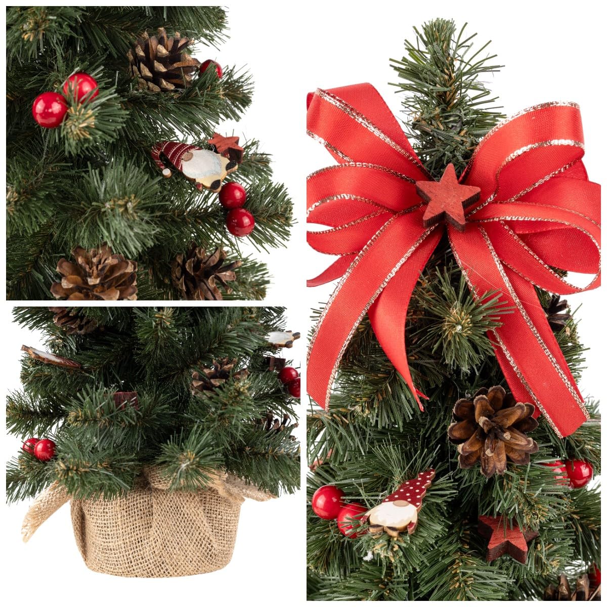 Creative Home Albero di Natale 40cm Rosso Già Addobbato