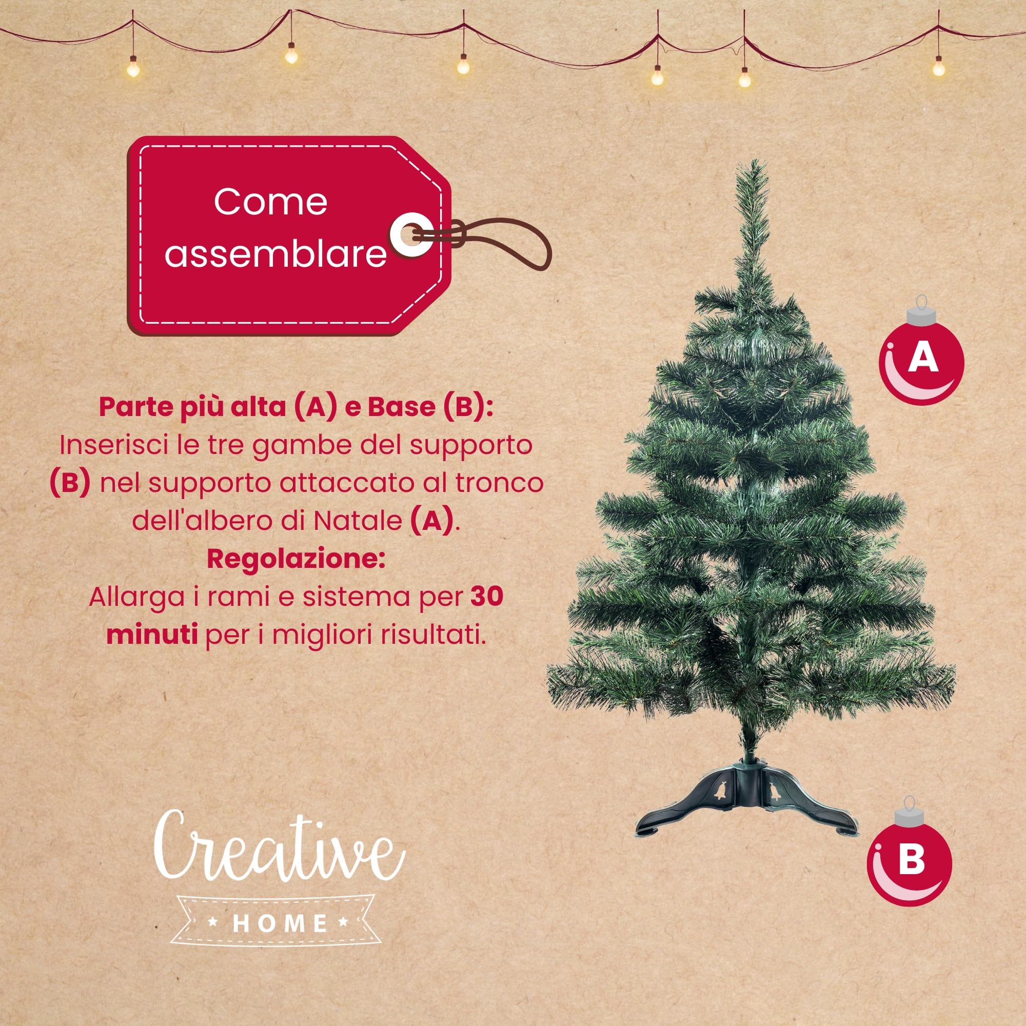 Creative Home Albero di Natale 120cm Verde Folto da Terra