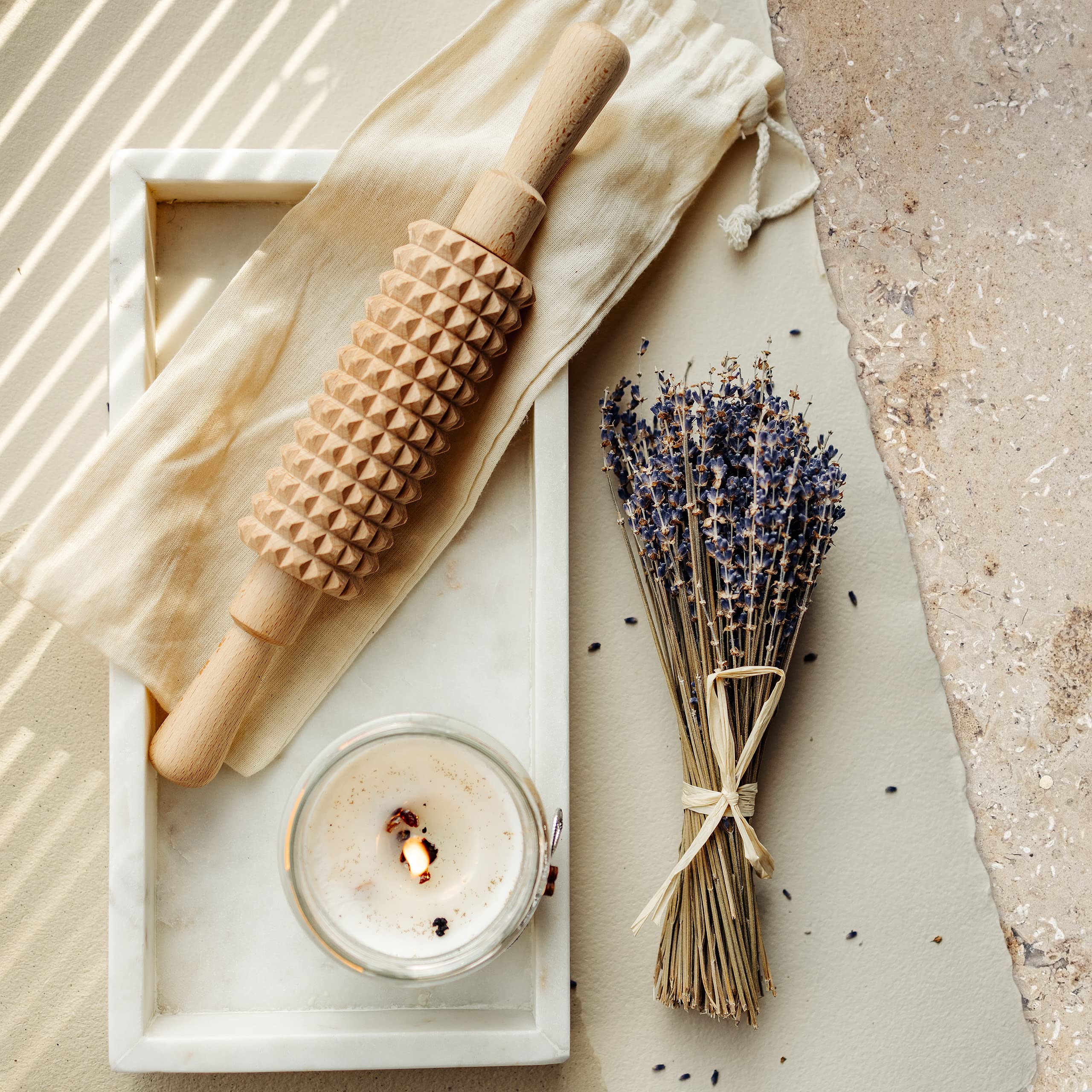 Creative Home Rullo Massaggio Legno Faggio con Manici Corpo