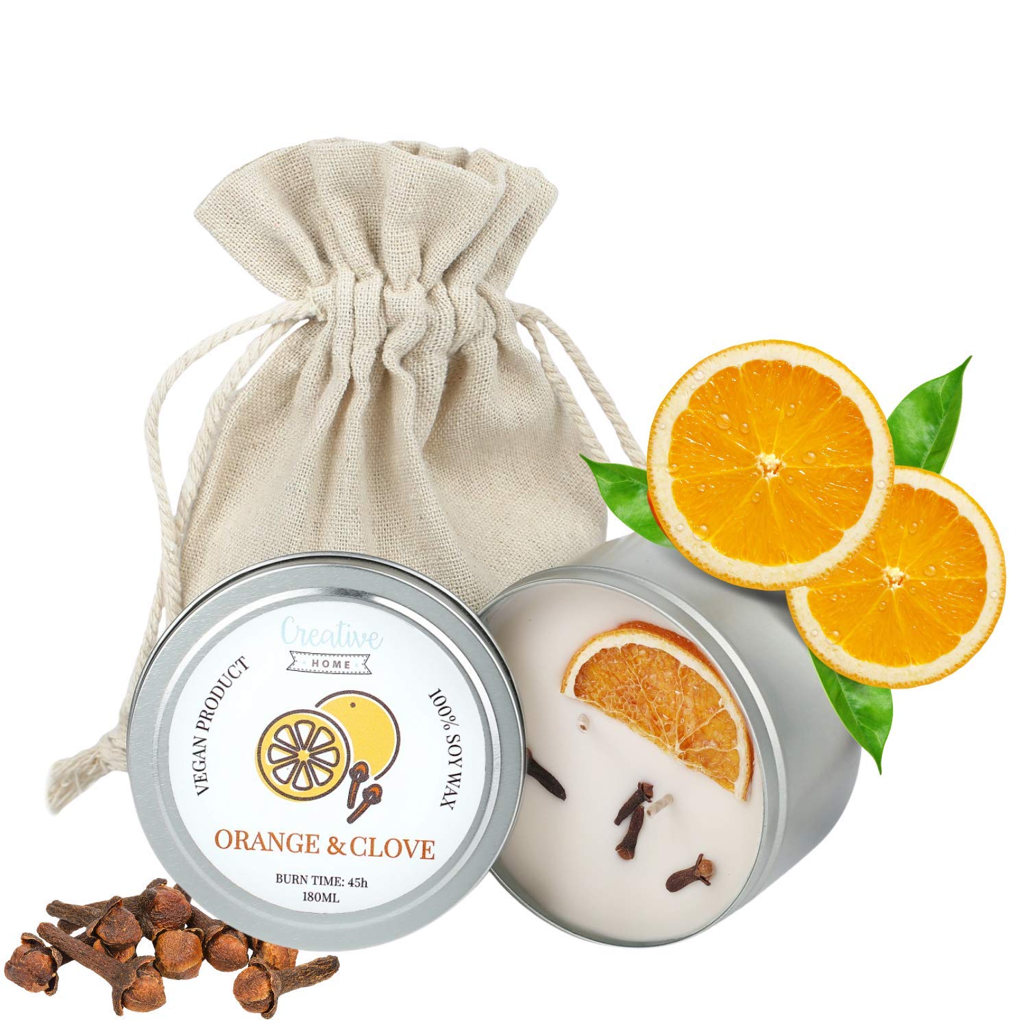 Creative Home Candela Profumata Arancia Garofano 180 ml Soia