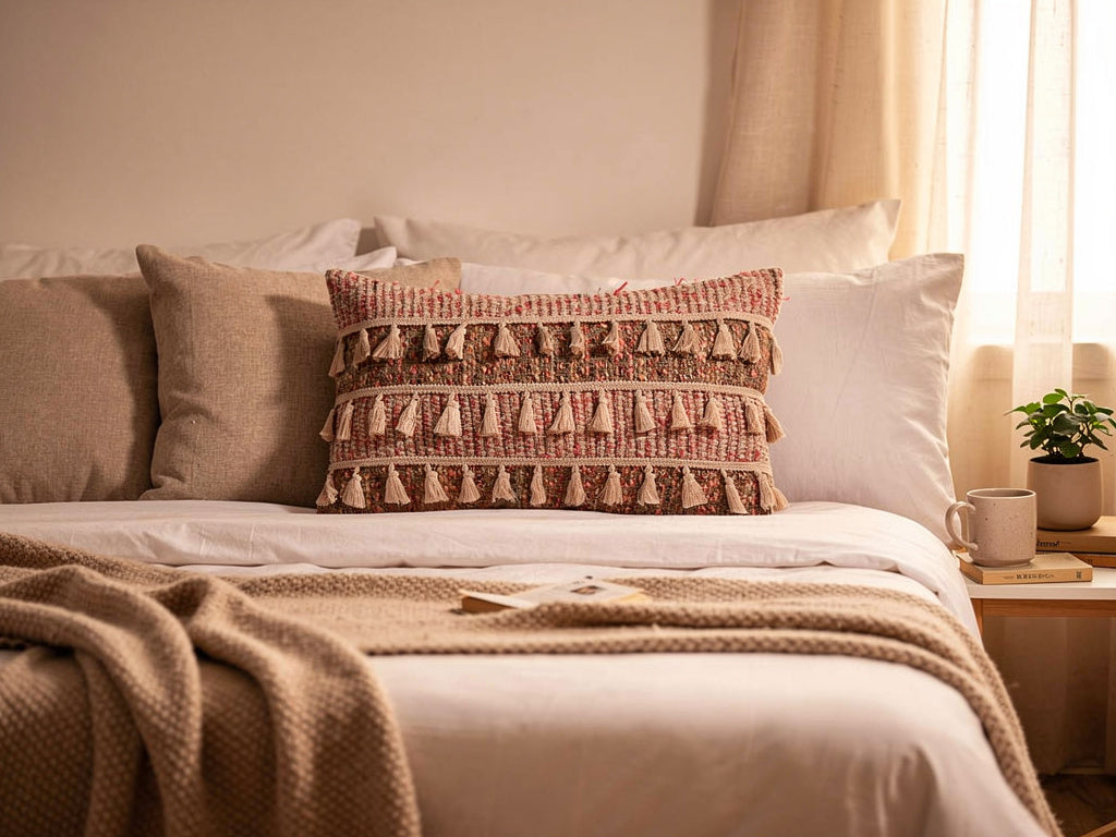 Home ESPRIT Boho cuscino rettangolare 50x30 cm con nappe terracotta