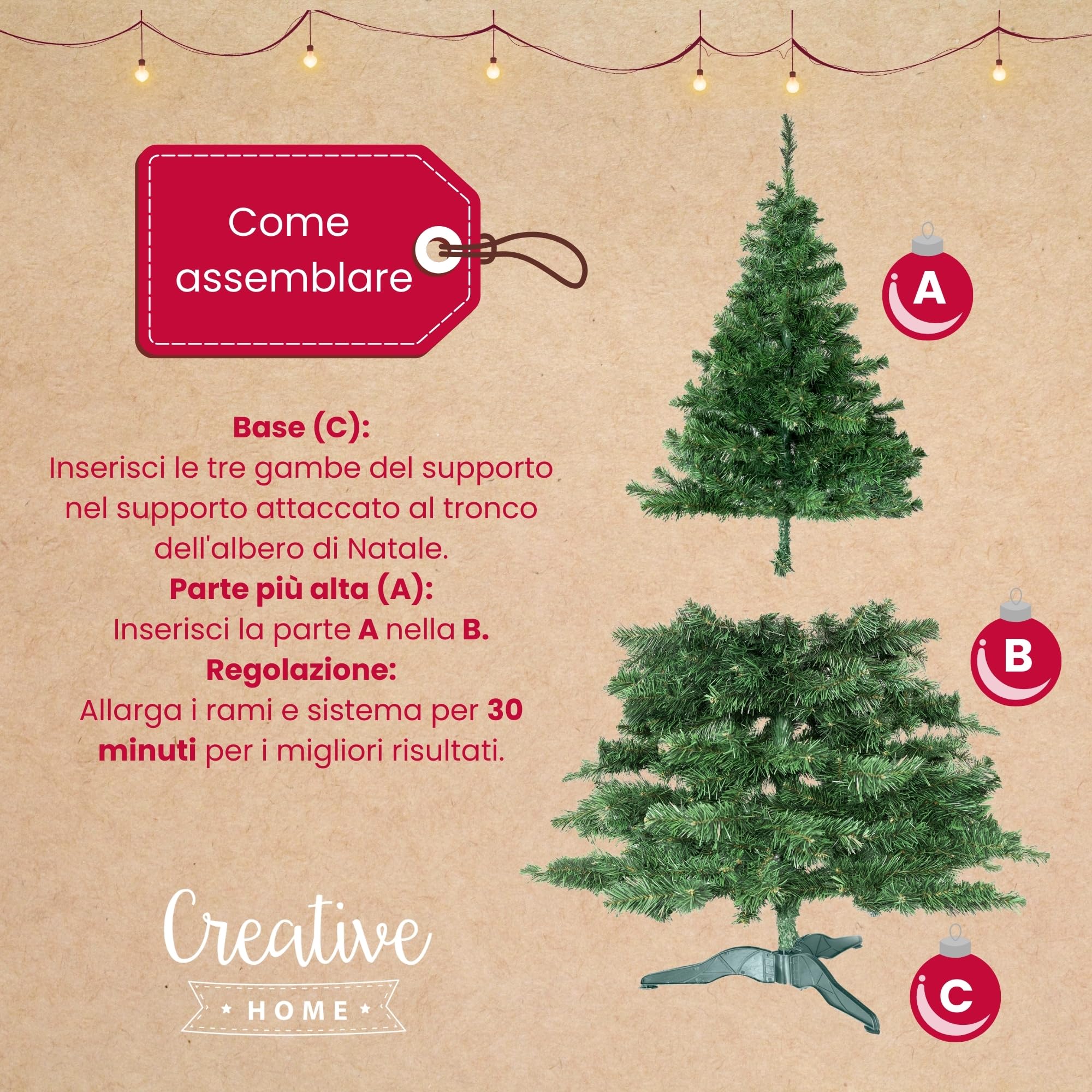 Creative Home albero di Natale artificiale 220 cm verde folto pieghevole