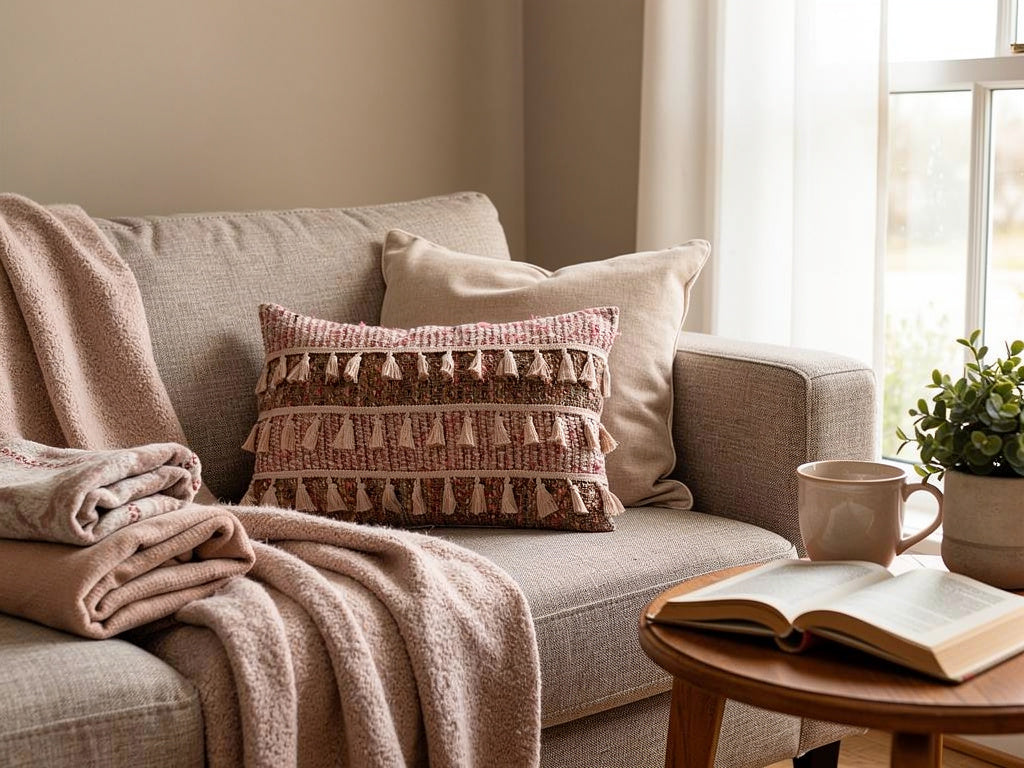 Home ESPRIT Boho cuscino rettangolare 50x30 cm con nappe terracotta